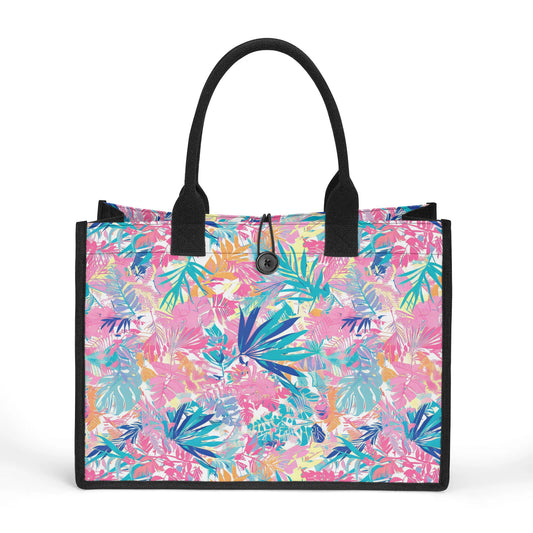 Chromatic Canopy: Palm Leaves Painting the Sky in Pinks, Greens, and Blues Structured Button Closure Canvas Tote Bag in 2 Sizes