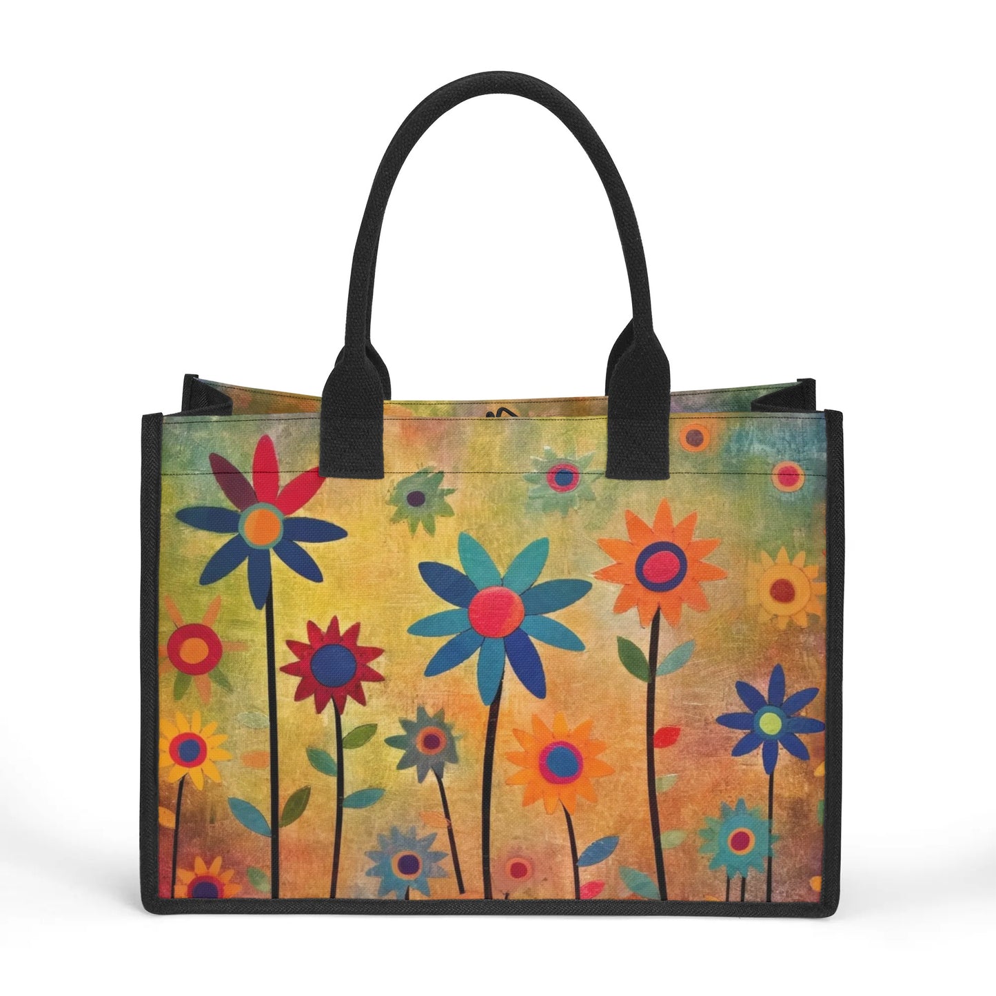 Earthy Elegance: Boho Flower Garden Structured Button Closure Canvas Tote Bag in 2 Sizes