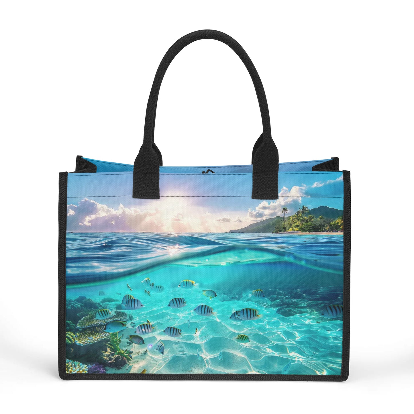 Sunrise Symphony: Ocean Depths and Dawns Arrival Structured Button Closure Canvas Tote Bag in 2 Sizes