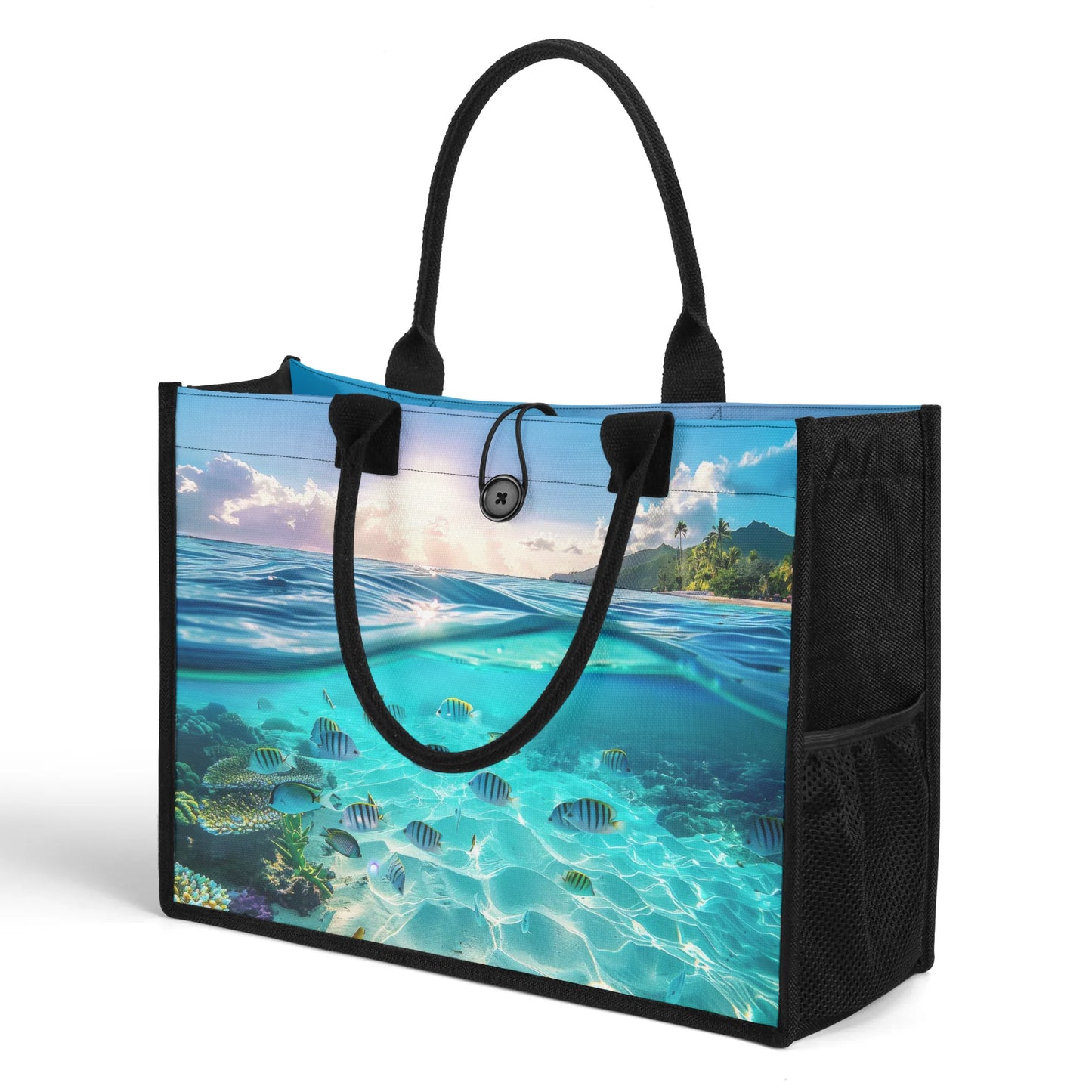 Sunrise Symphony: Ocean Depths and Dawns Arrival Structured Button Closure Canvas Tote Bag in 2 Sizes