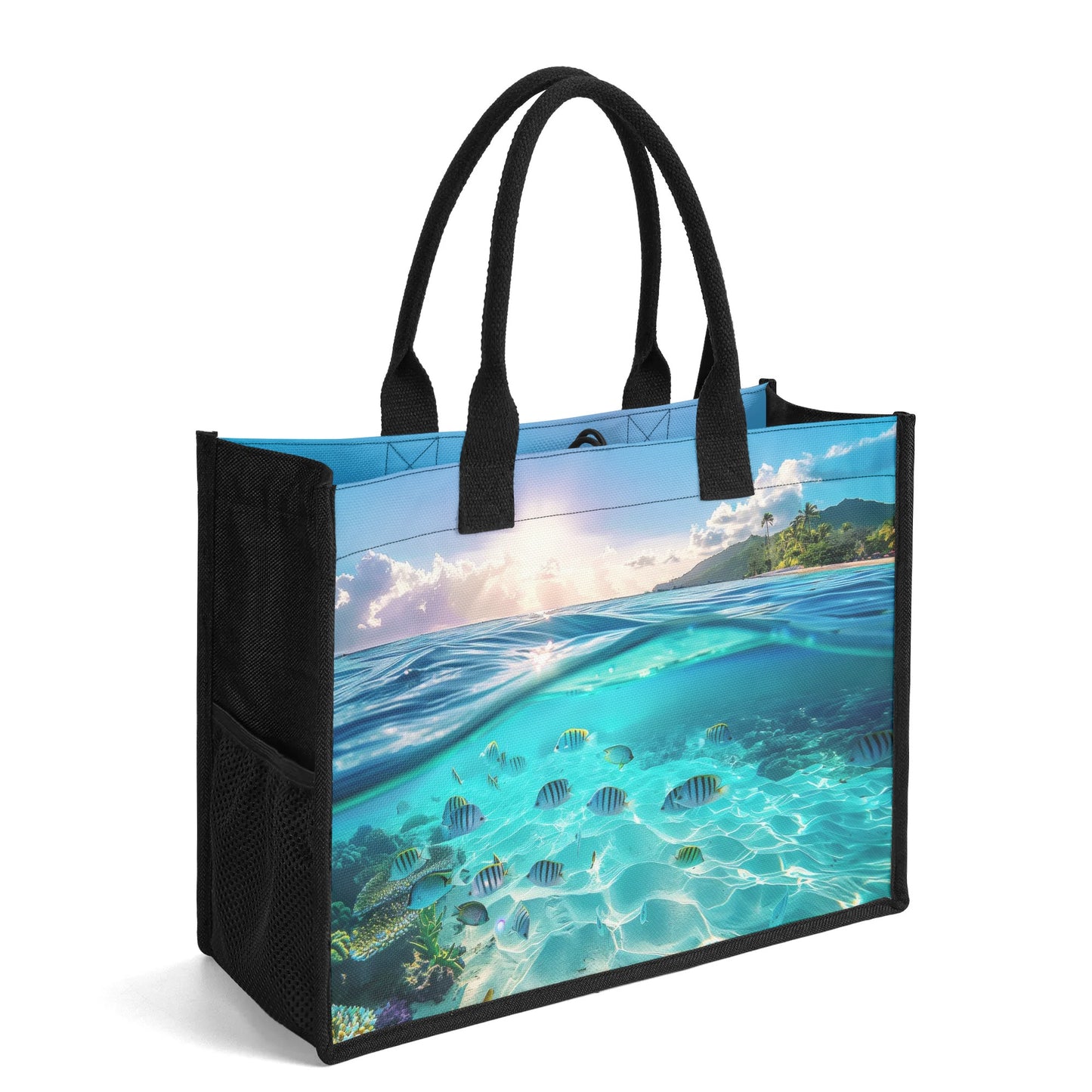 Sunrise Symphony: Ocean Depths and Dawns Arrival Structured Button Closure Canvas Tote Bag in 2 Sizes