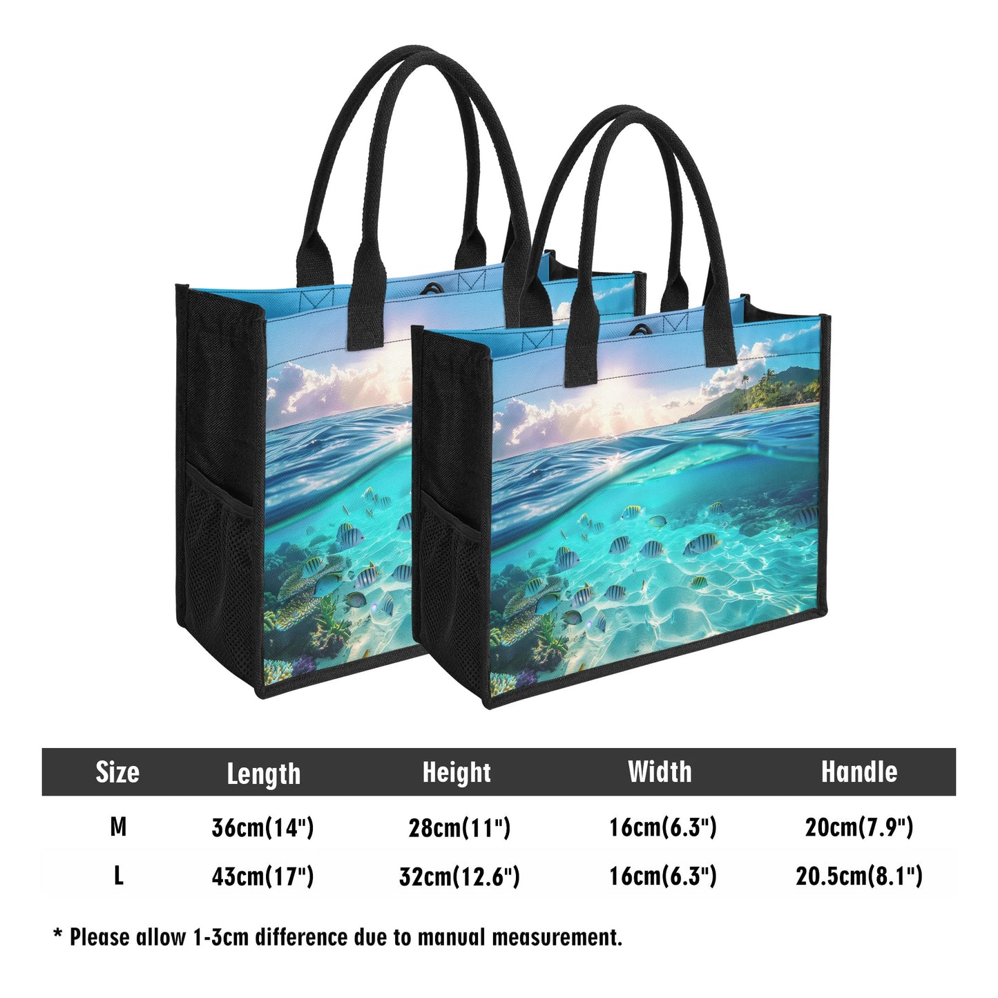 Sunrise Symphony: Ocean Depths and Dawns Arrival Structured Button Closure Canvas Tote Bag in 2 Sizes