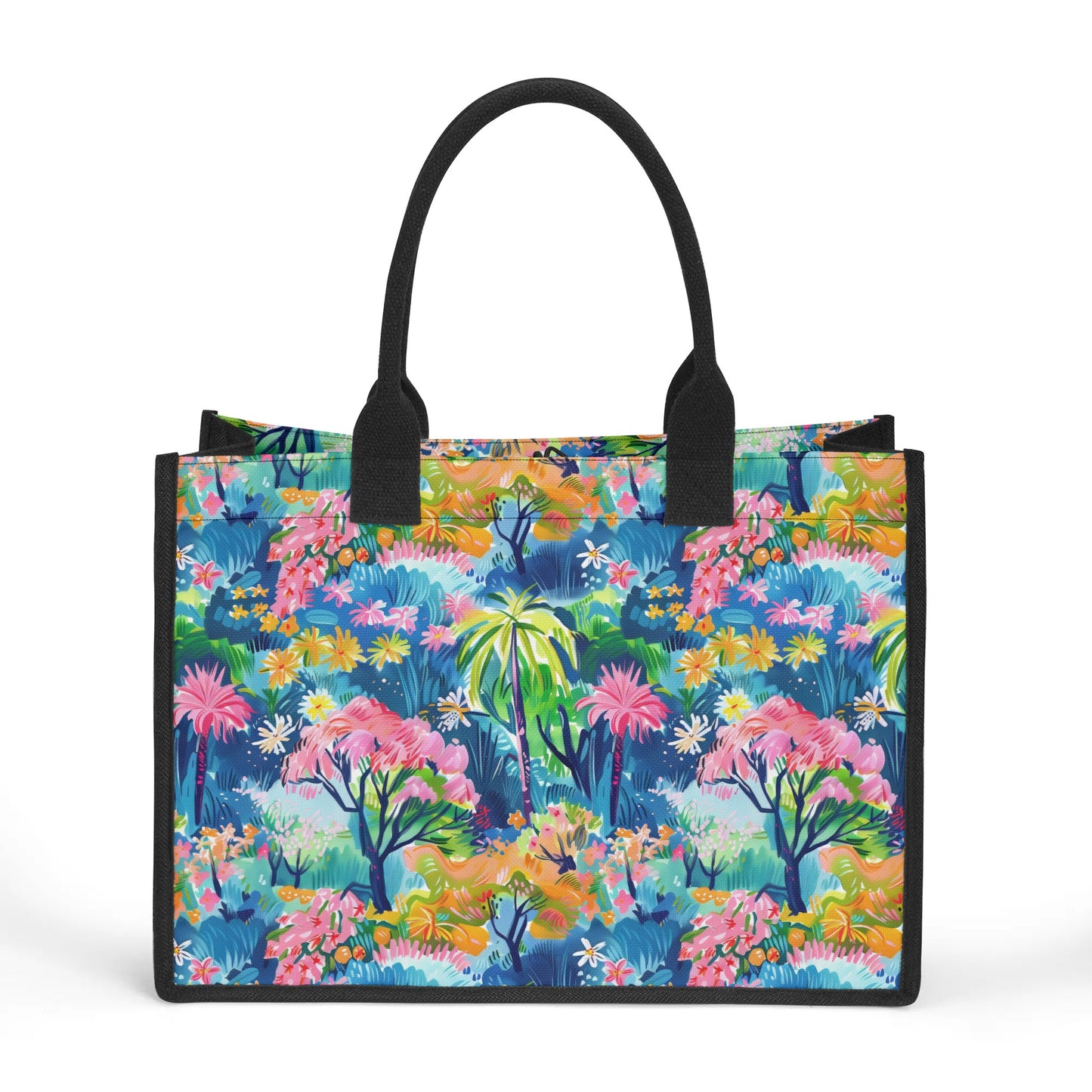 Kaleidoscope Canopy: Tropical Palm Symphony Structured Button Closure Canvas Tote Bag in 2 Sizes