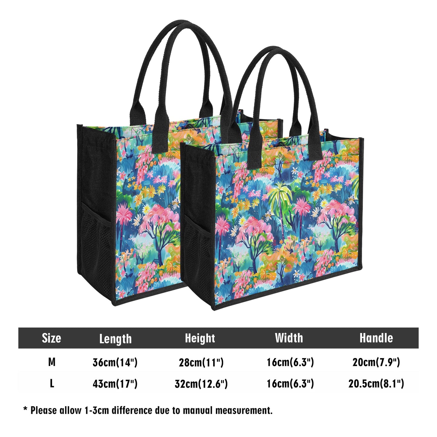 Kaleidoscope Canopy: Tropical Palm Symphony Structured Button Closure Canvas Tote Bag in 2 Sizes