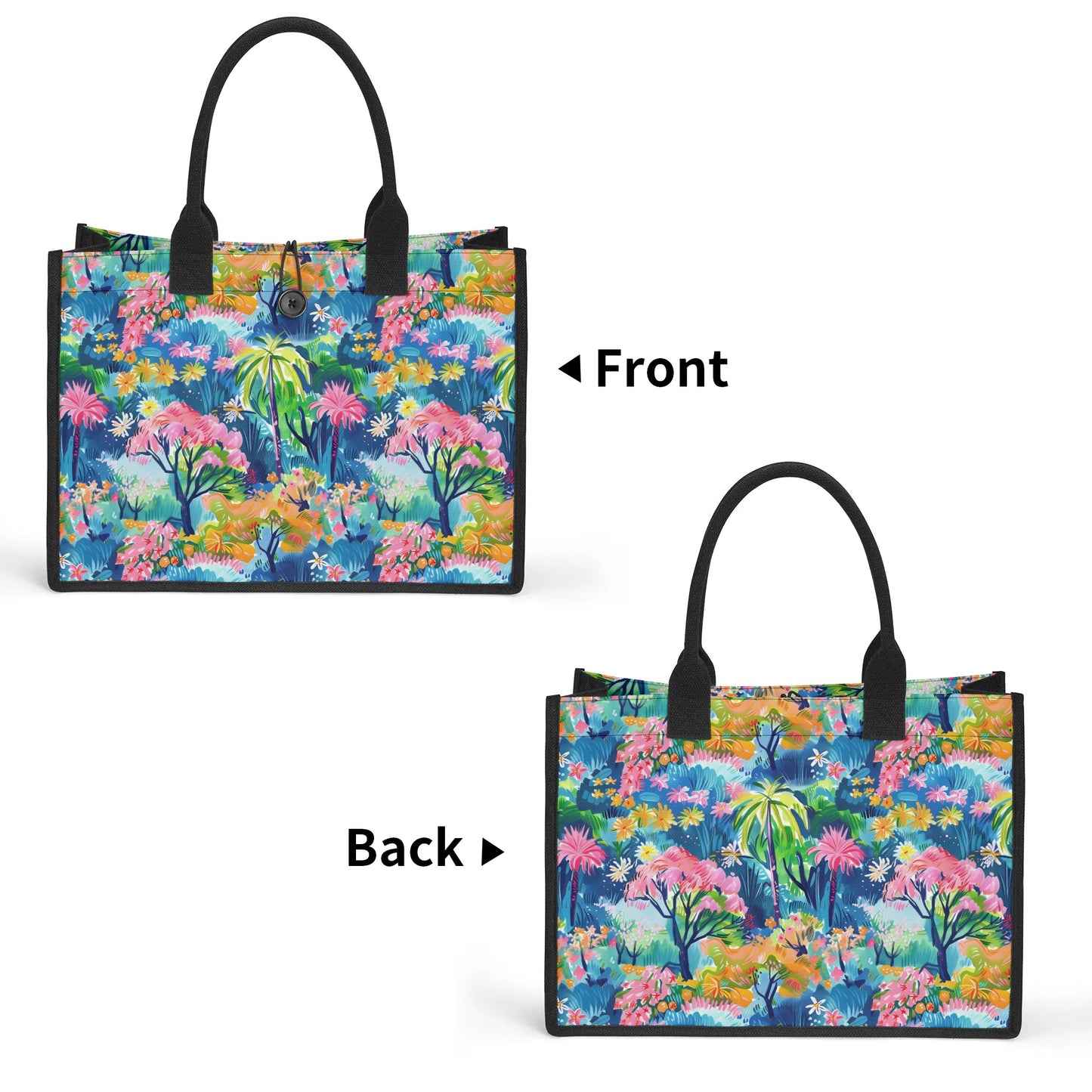 Kaleidoscope Canopy: Tropical Palm Symphony Structured Button Closure Canvas Tote Bag in 2 Sizes