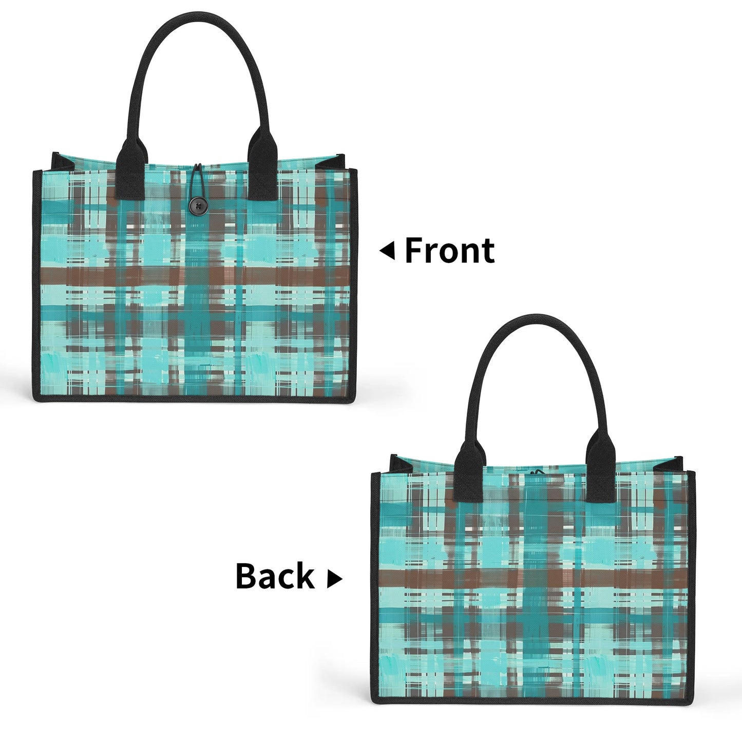 Bold Abstract Watercolor Plaid in Shades of Green and Brown Structured Button Closure Canvas Tote Bag in 2 Sizes