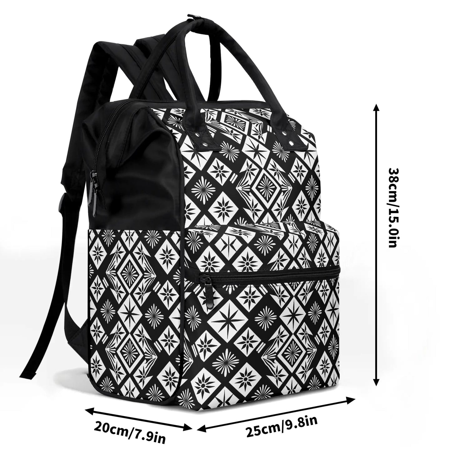 Monochrome Thai Dreamscape: Abstract Chevre Artistry Large Capacity Backpack Diaper Nursing Bag