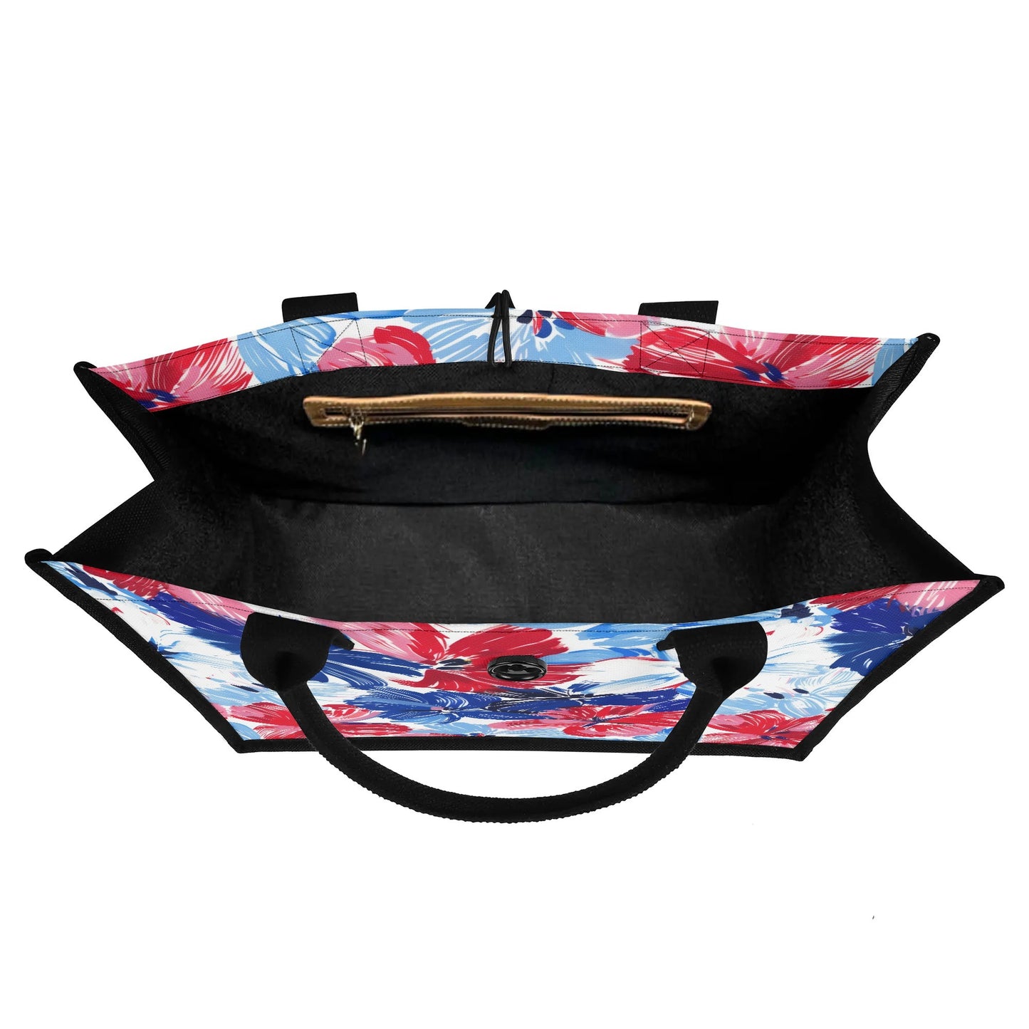 Americana Blooms: Large Watercolor Flowers in Red, White, and Blue Structured Button Closure Canvas Tote Bag in 2 Sizes