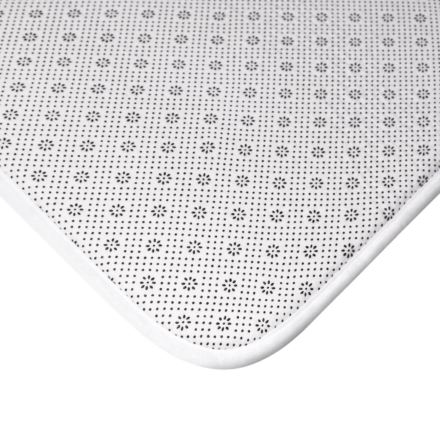 Delicate Simplicity: Tiny Black and White Floral Design Pattern  - Bathroom Non-Slip Mat 2 Sizes