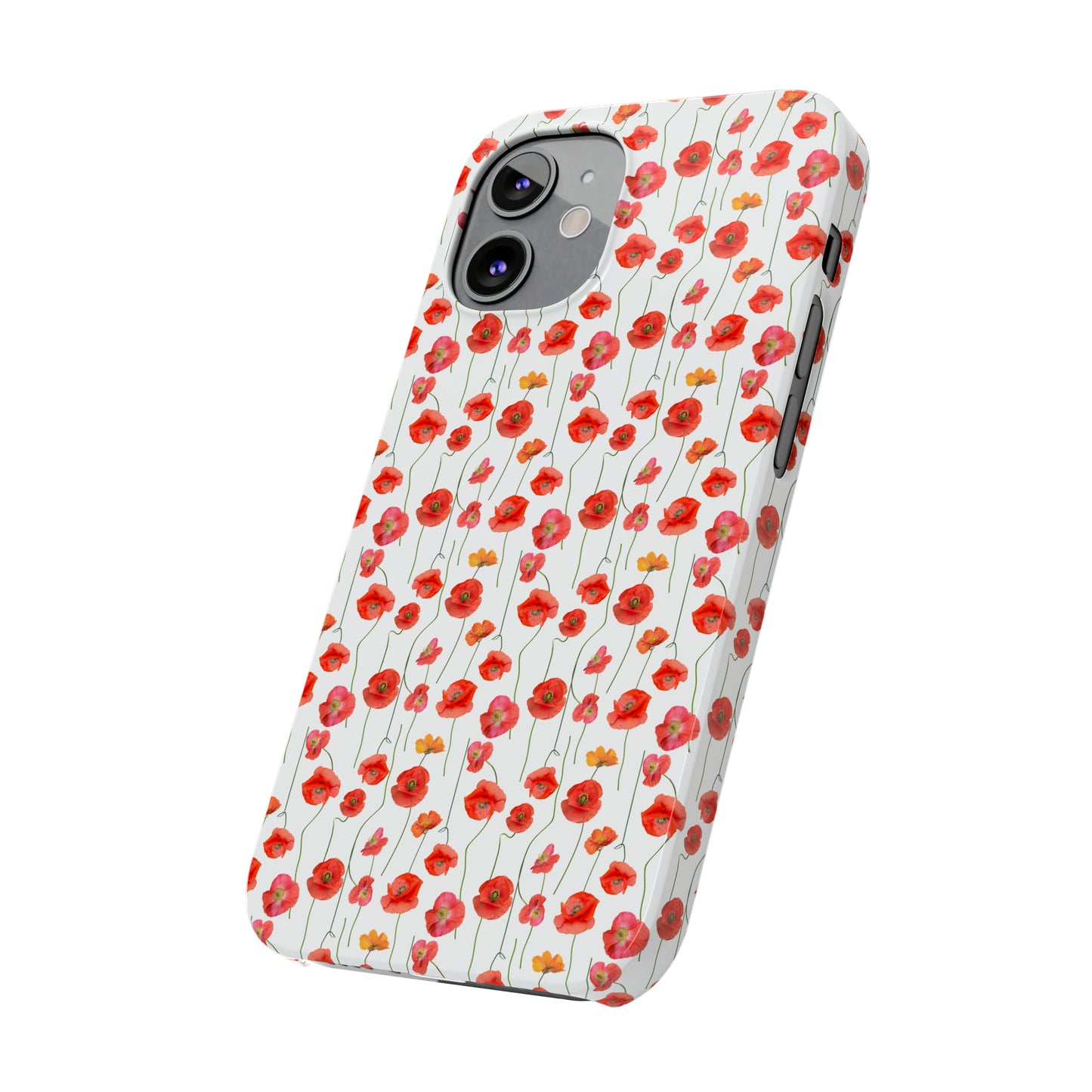 Vivid Elegance: Bright Red Poppies on a White Background Iphone 15-12 Slim Phone Case