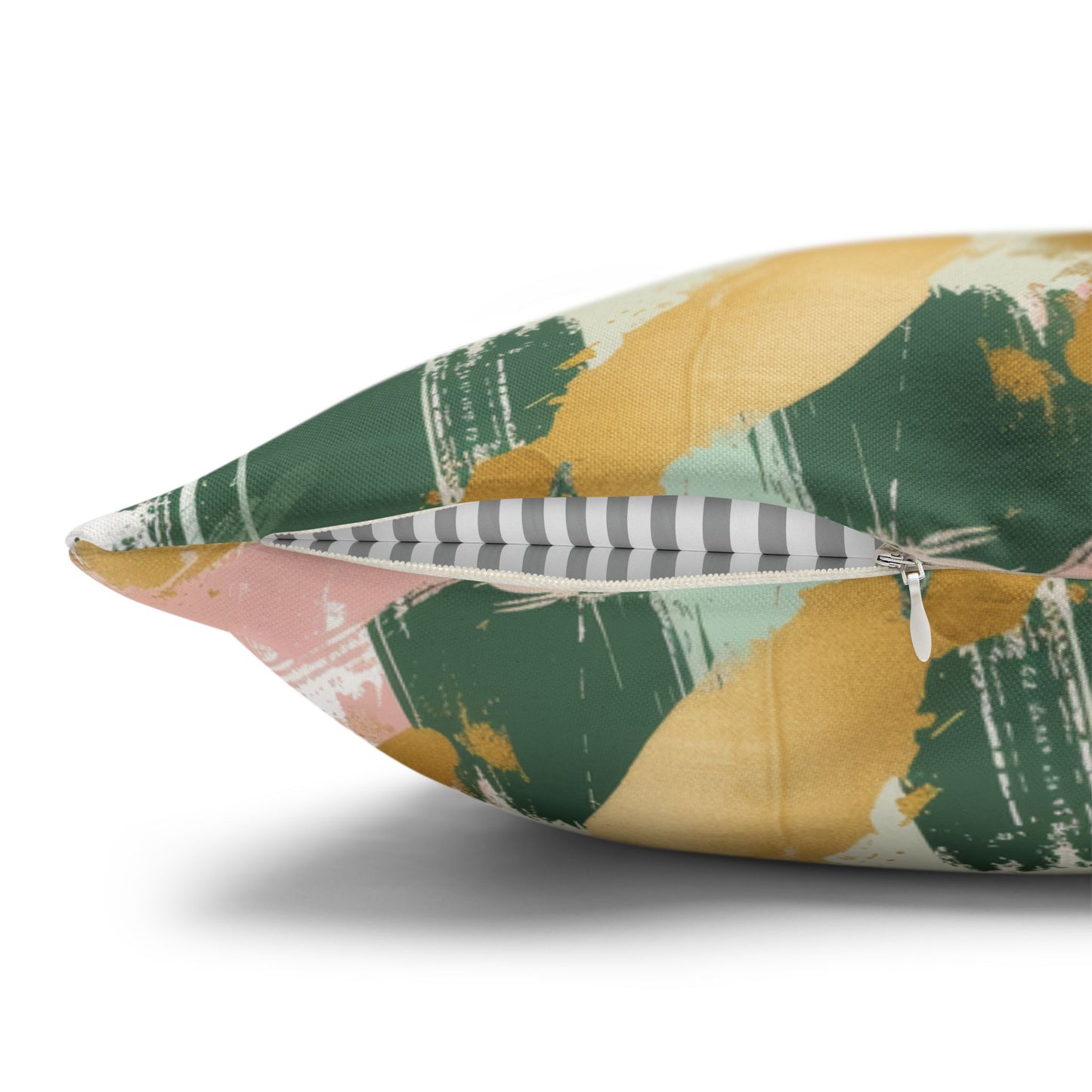 Spring Brushstrokes Abstract in Light Green, Pink, and Gold Spun Polyester Square Pillowcase 4 Sizes