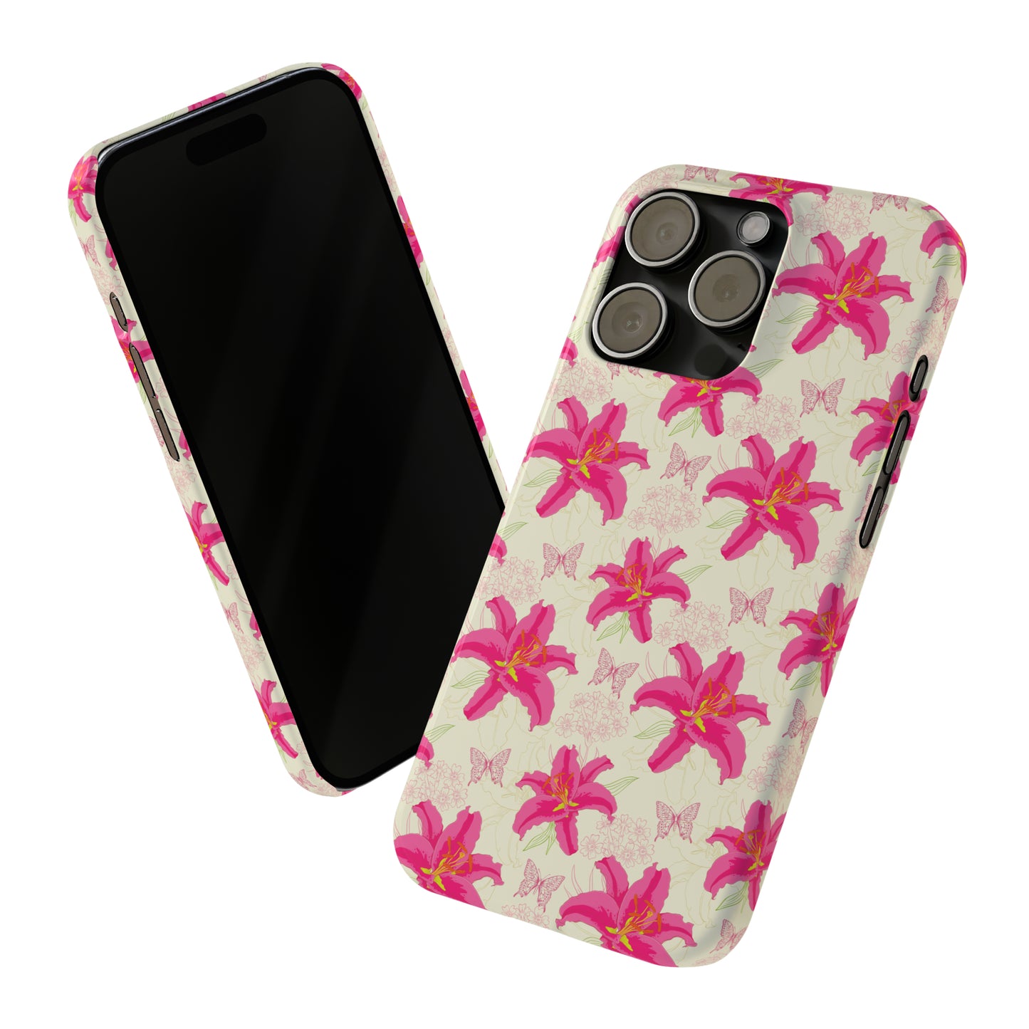 Large Lilies and Butterflies Iphone 15-12 Slim Phone Case