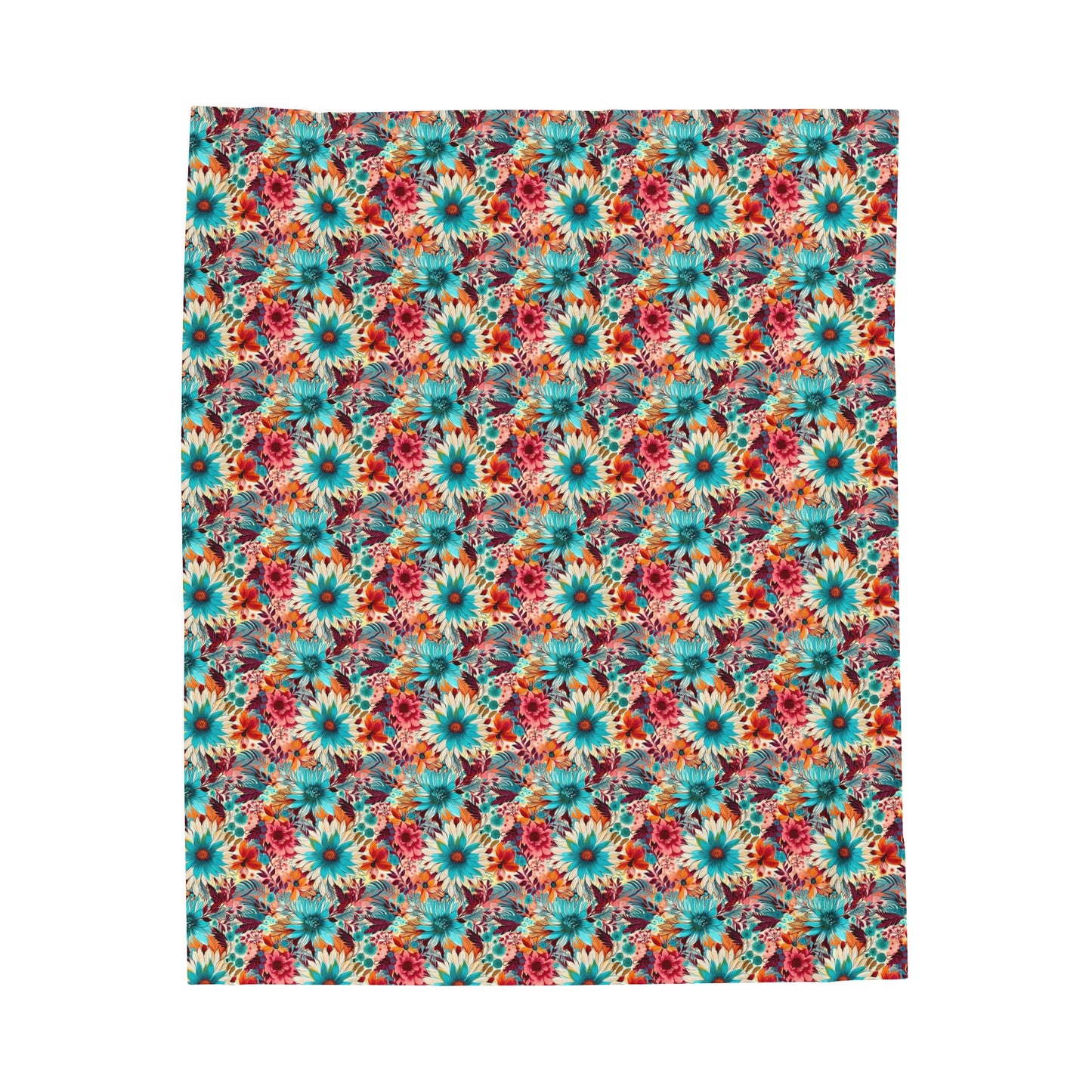 Floral Explosion of Pinks, Teals and Oranges on a Soft Cream Canvas Velveteen Plush Blanket 3 Sizes