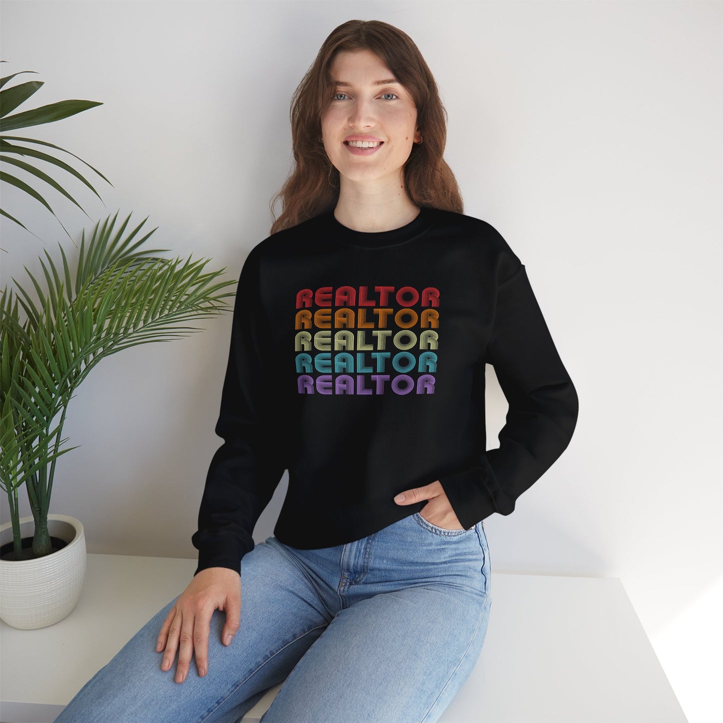 Retro Rainbow Realtor Design  - Crewneck Sweatshirt Unisex S-5XL