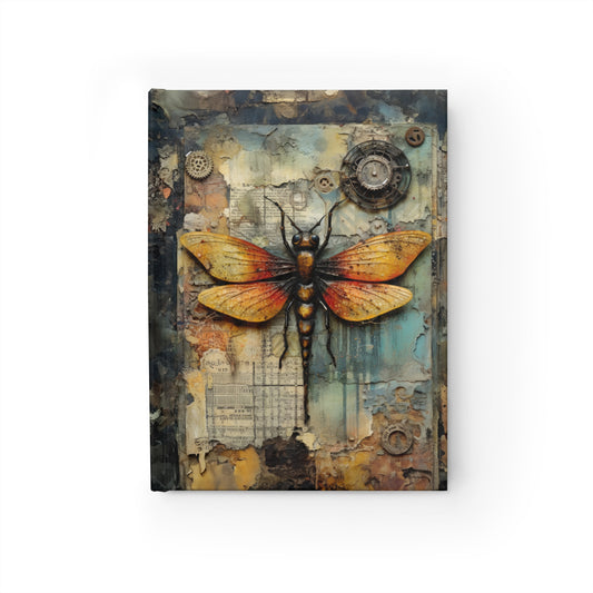 Steampunk Dragonfly in Dark Academia - Hardcover Ruled Line Journal 5" x 7"