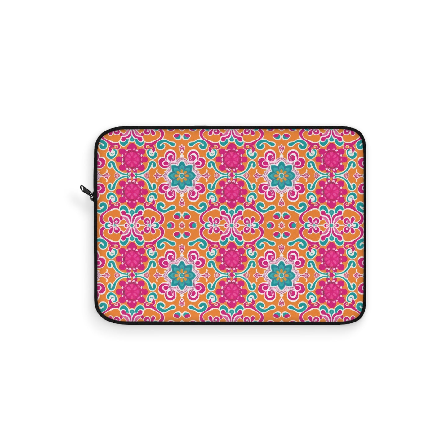 Kaleidoscope of Warm Tangerine, Lush Teal, and Lively Pink Blooms Laptop or Ipad Protective Sleeve 3 Sizes Available