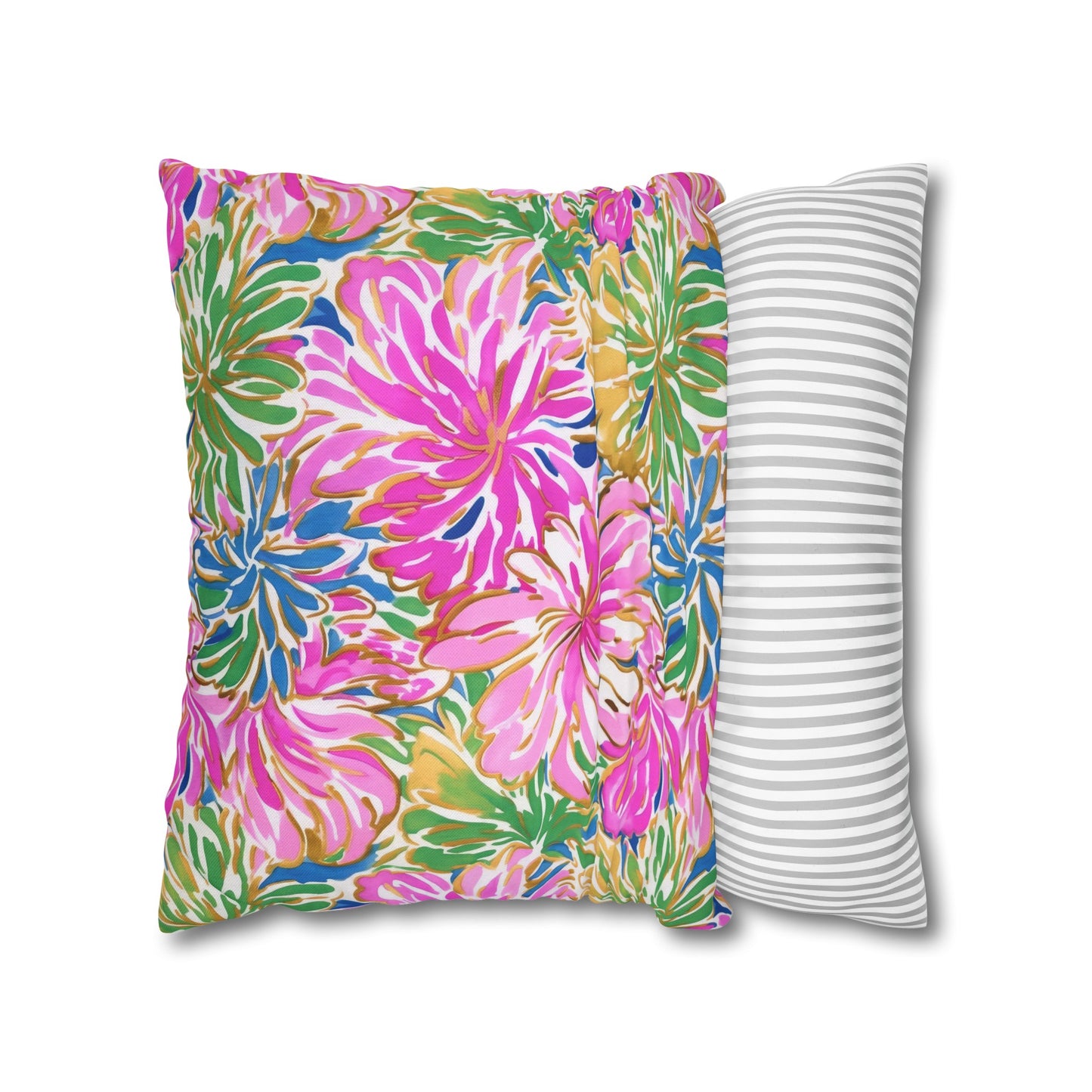 Pastel Bouquet: Large Blooms of Pink, Gold, and Blue in Watercolor Spun Polyester Square Pillowcase 4 Sizes