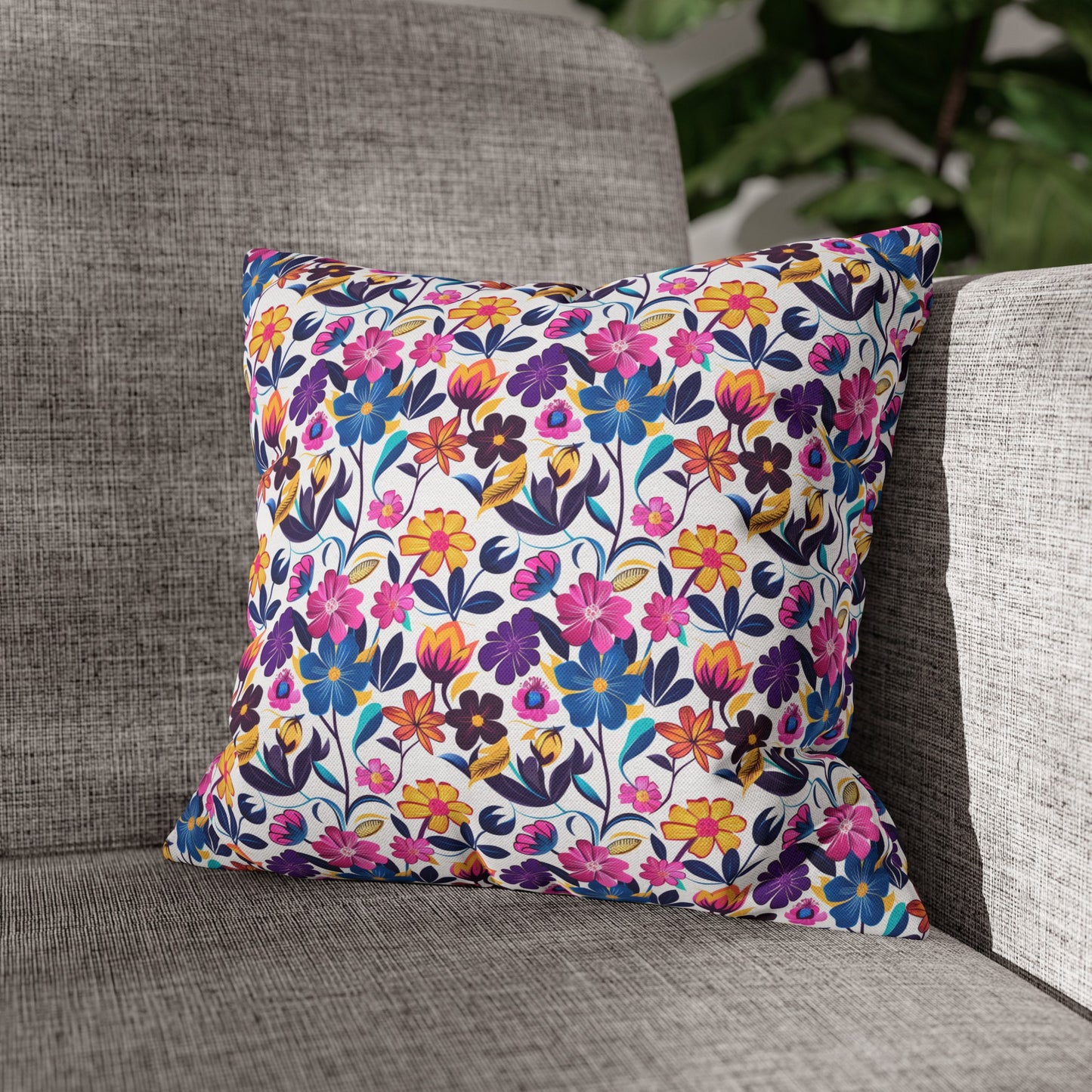 Floral Fiesta Vibrant Multicolor Flower Pattern Spun Polyester Square Pillowcase 4 Sizes