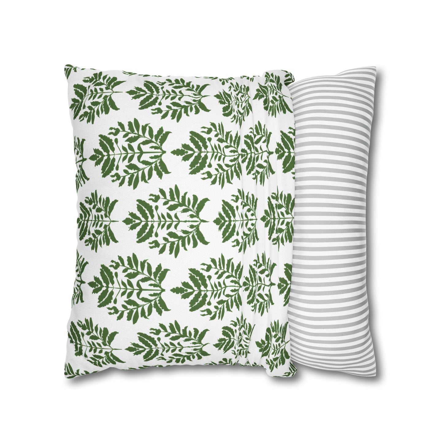 Verdant Harmony in Elegant Green Botanical Block Print Pattern Spun Polyester Square Pillowcase 4 Sizes