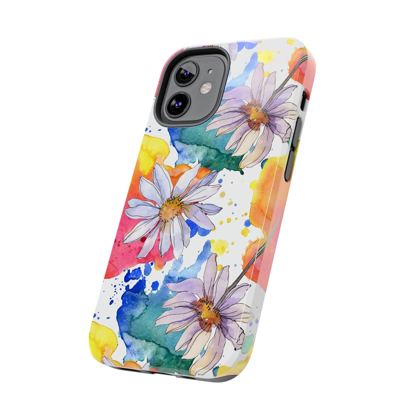 Large Colorful Watercolor Daisy Design Iphone Tough Phone Case