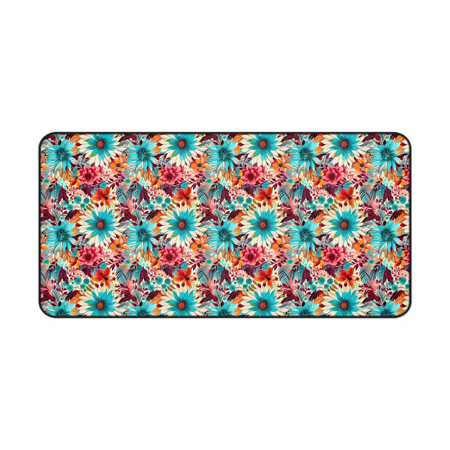 Floral Explosion of Pinks, Teals and Oranges on a Soft Cream Canvas Extended Gaming Mouse Pad Desk Mat - 3 Sizes