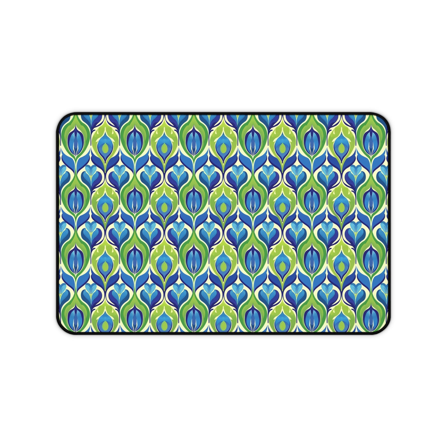 Retro Vibrant Peacock Blue and Green Floral Design Extended Gaming Mouse Pad  Desk Mat  - 3 Sizes