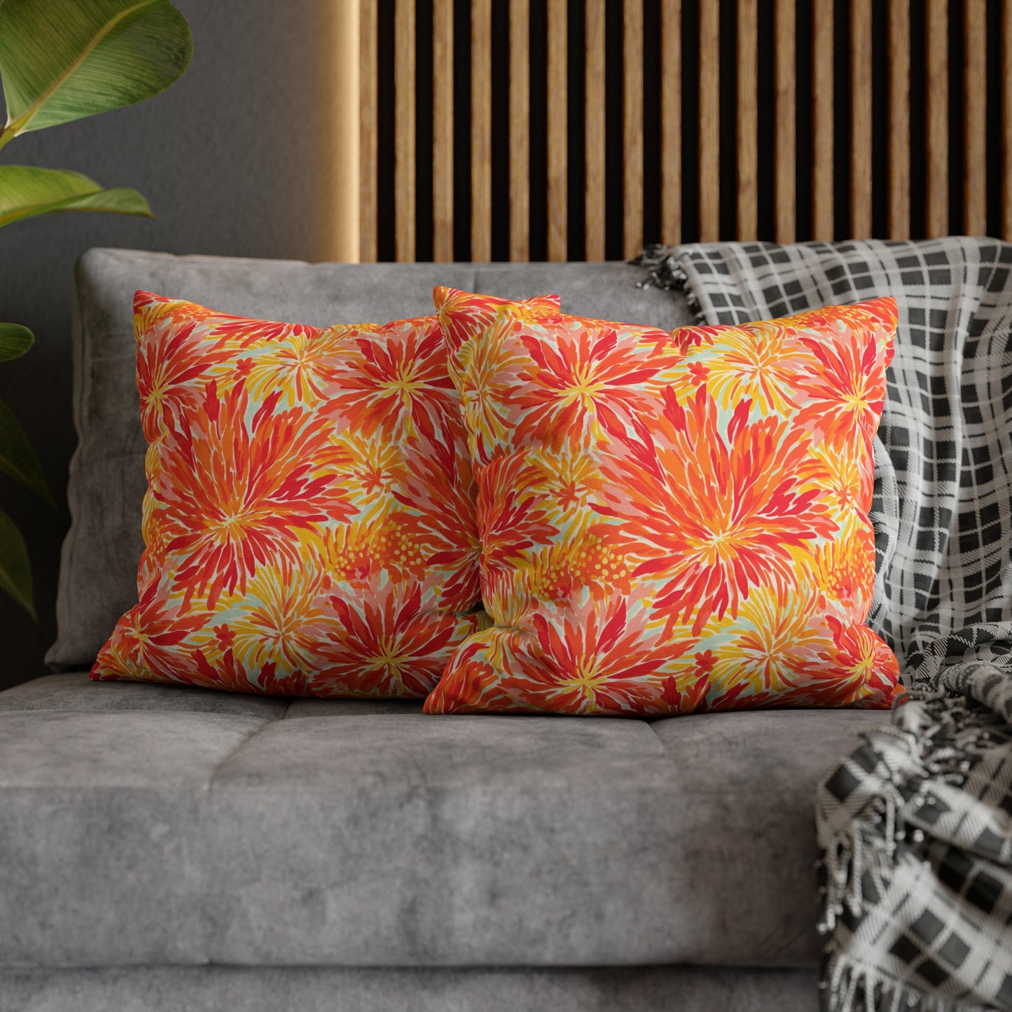 Golden Citrus Blooms: Vibrant Orange and Yellow Watercolor Flowers Spun Polyester Square Pillowcase 4 Sizes