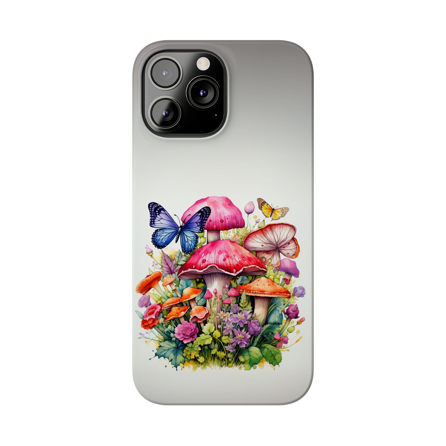 Magical Mushroom Oasis Where Flowers Bloom Amongst Butterflies Iphone 15-12 Slim Phone Case