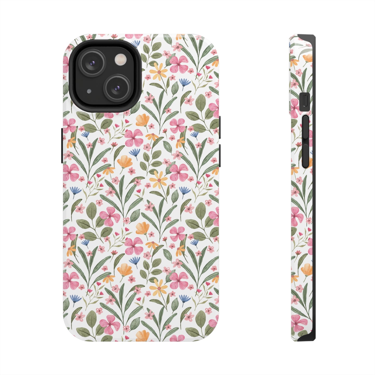 Pink Watercolor Spring Flowers Iphone Tough Phone Case