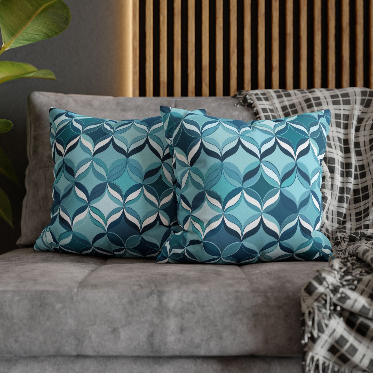 Modern Chic Aqua and Cream Geometric Pattern Spun Polyester Square Pillowcase 4 Sizes