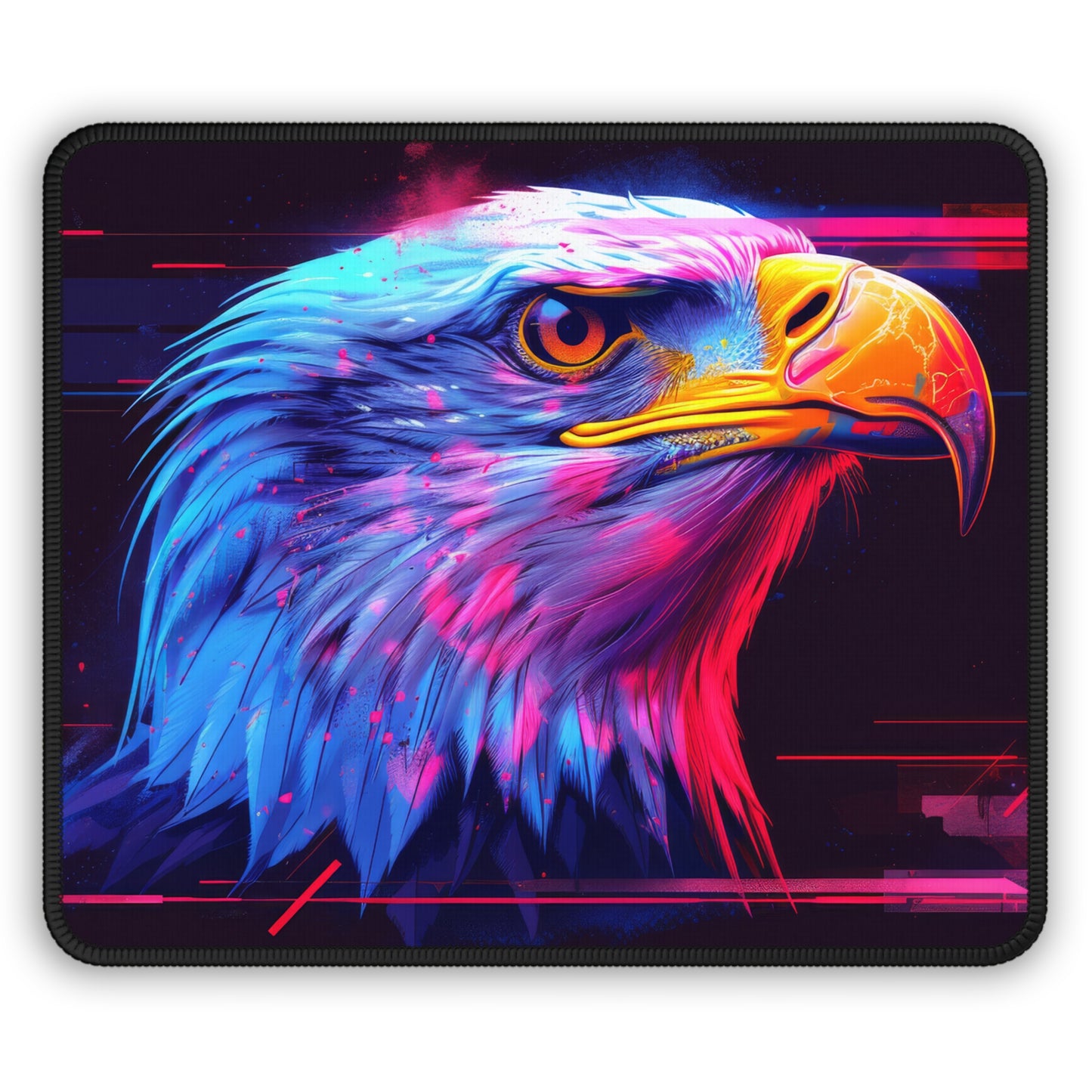 Retro 80s American Eagle in Neon Cyber Vibes Gaming Mouse Pad with Finished Edges