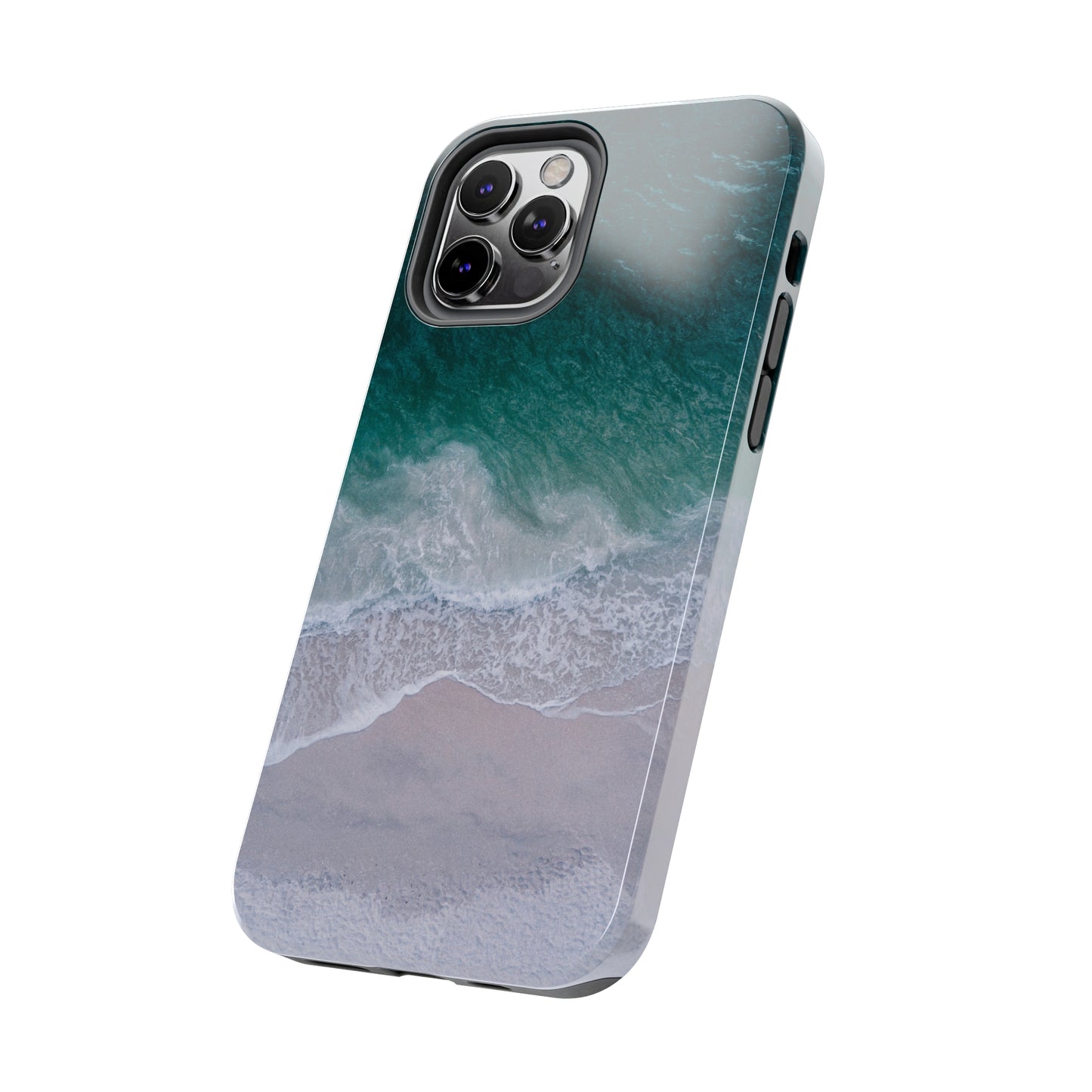 Ocean's Embrace: Deep Green Waters with White Waves Crashing onto the Beach Design Iphone Tough Phone Case