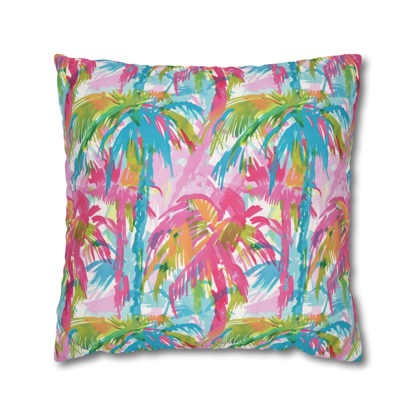 Pastel Paradise: Palm Trees in Soft Blues, Pinks, and Greens Spun Polyester Square Pillowcase 4 Sizes