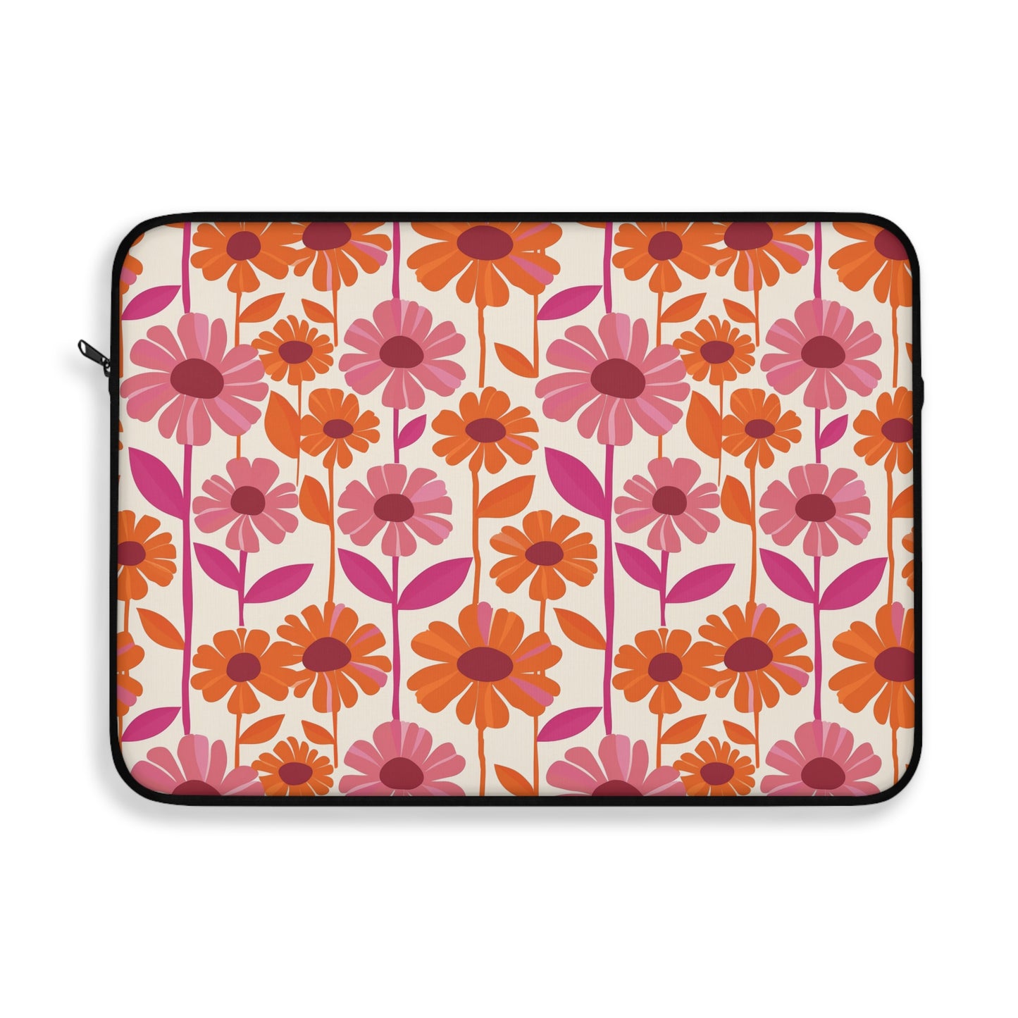 Retro Floral Bliss with Bold Pink and Orange Flower Design Laptop or Ipad Protective Sleeve 3 Sizes Available