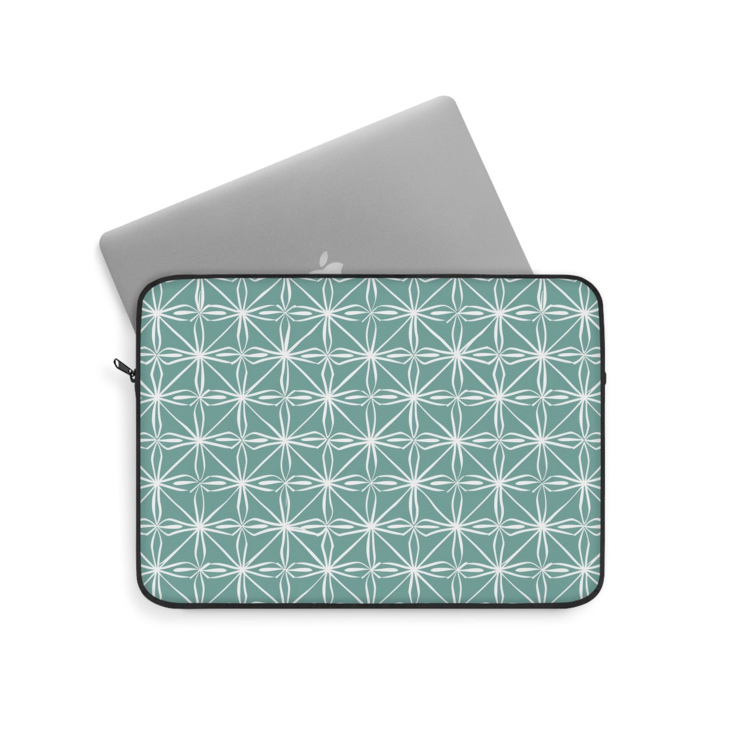 Elegant Minimalist Geometric Line Art in White and Teal Pattern Laptop or Ipad Protective Sleeve 3 Sizes Available