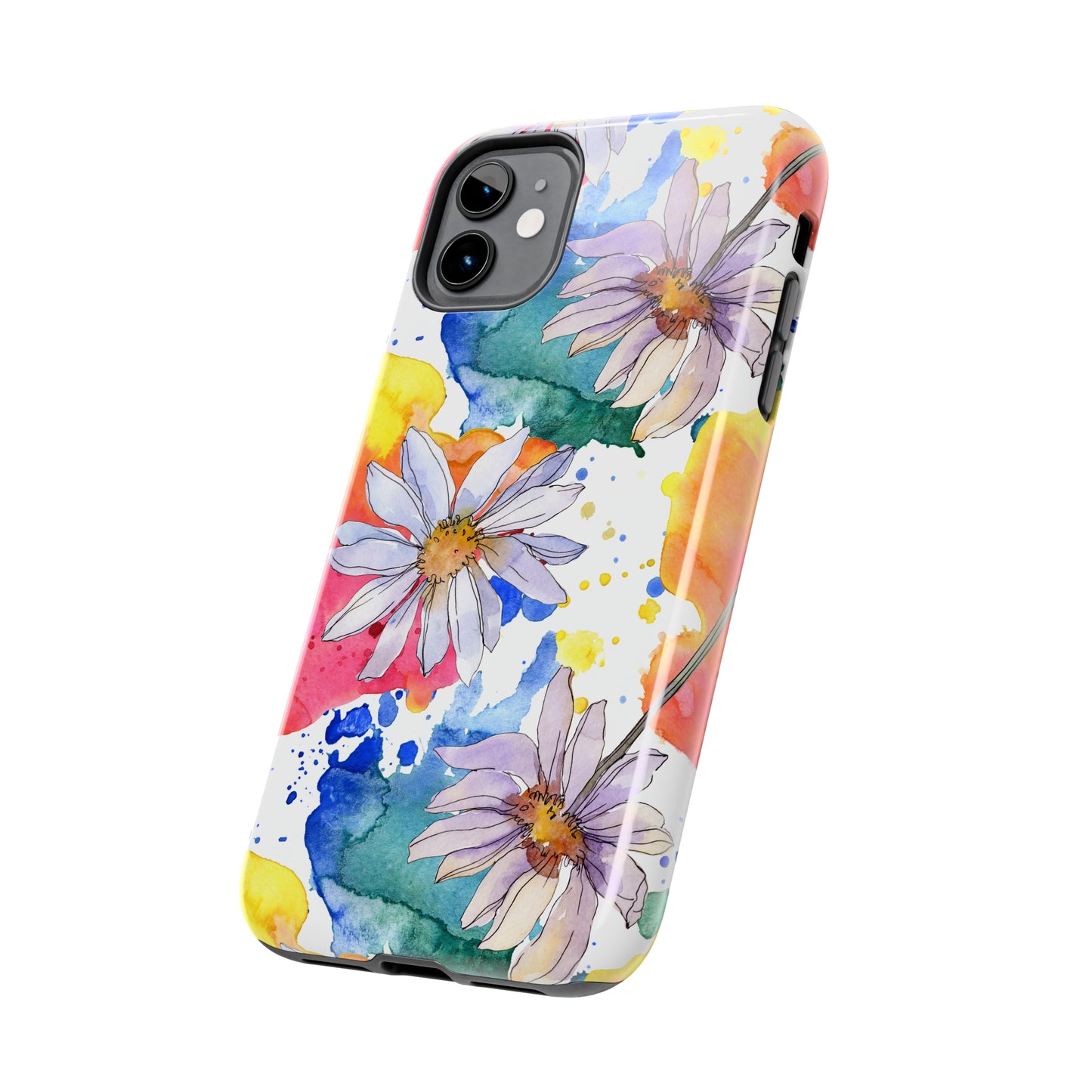 Large Colorful Watercolor Daisy Design Iphone Tough Phone Case