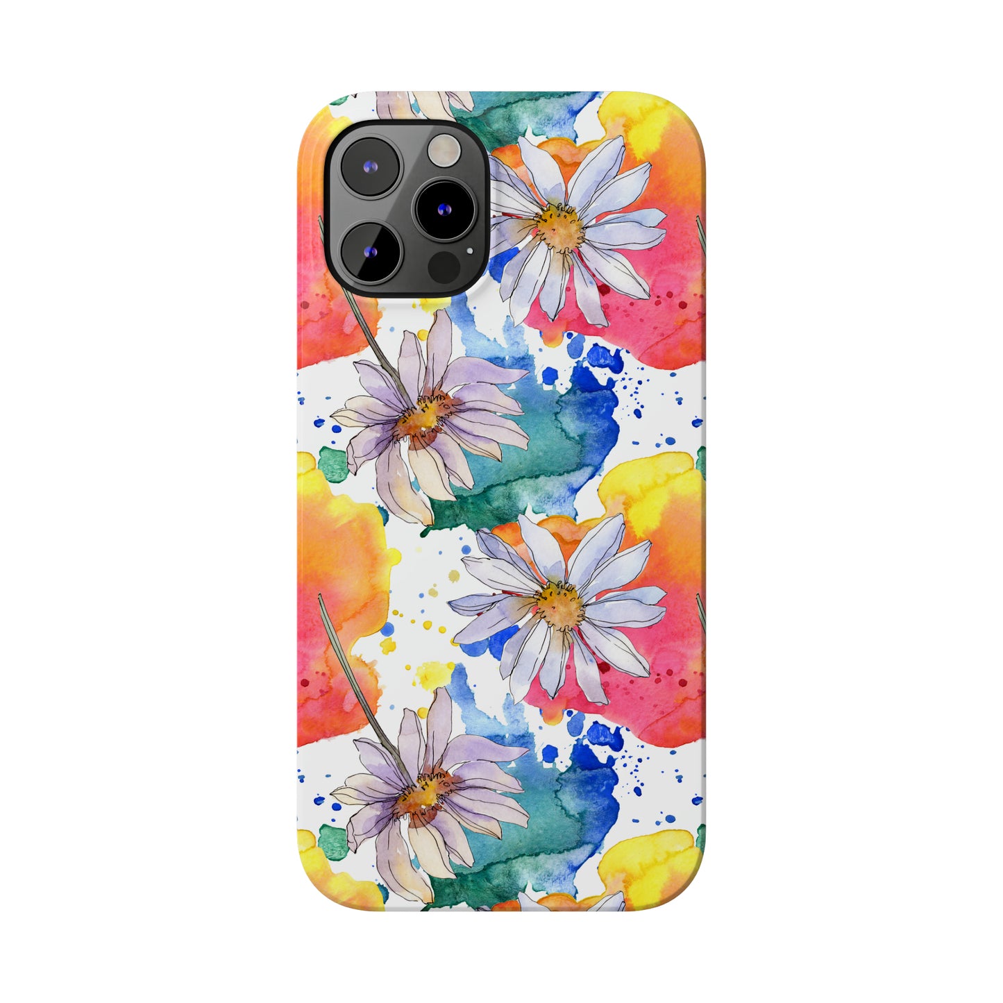 Large Colorful Watercolor Daisy Design Iphone 15-12 Slim Phone Case