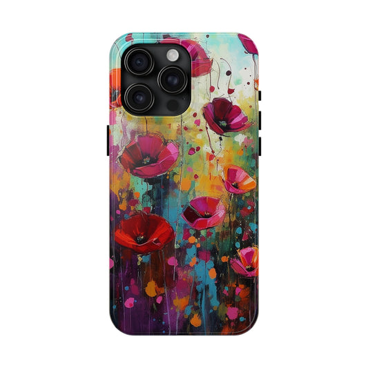 Serenade of Sunset: Painted Pink Wildflowers in a Field at Dusk Iphone Tough Phone Case