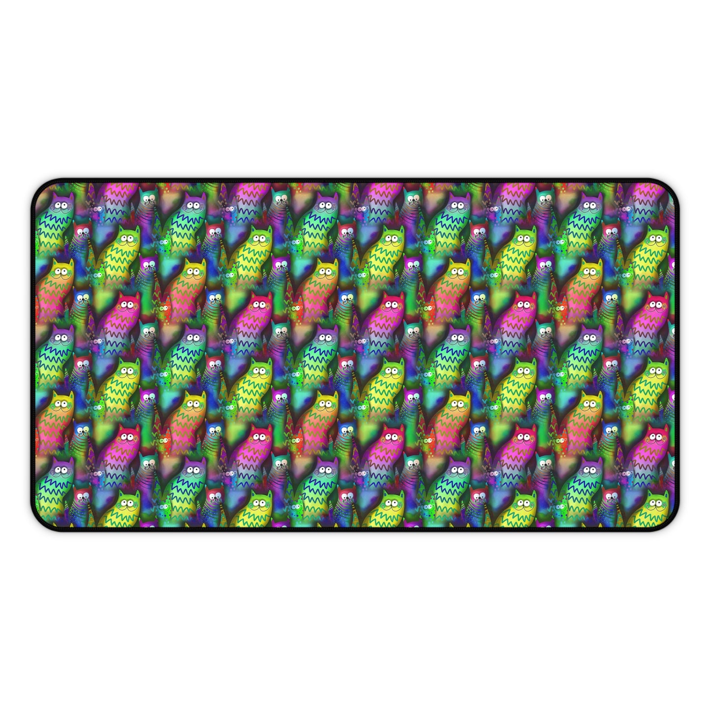 Neon Rainbow Cartoon Cats - Desk Mat Extended Gaming Mouse Pad 3 Sizes