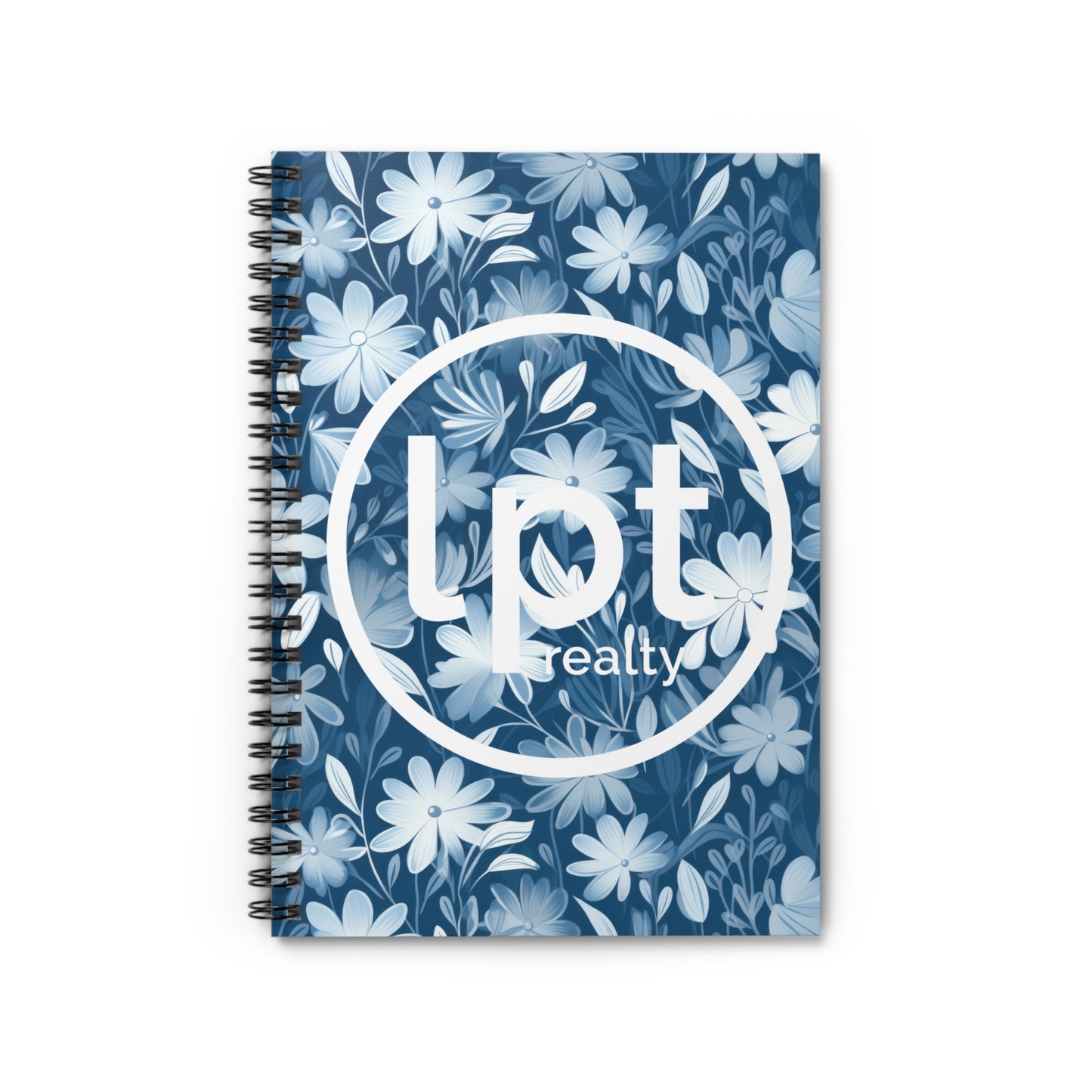 LPT Realty Logo on Blue Watercolor Floral Design  - Spiral Notebook Ruled Line 6"x8"