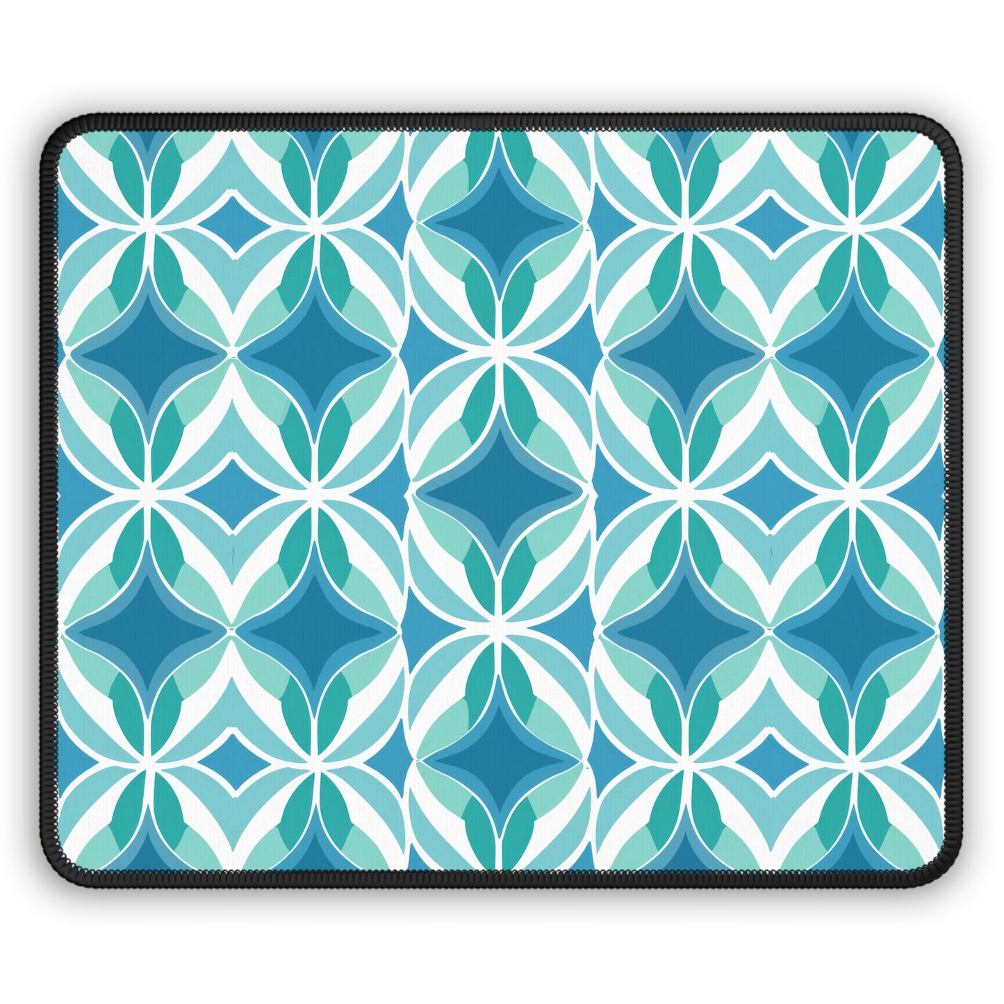 Retro Abstract Blue, Teal, and Aqua Pattern Mouse Pad with Finished Edges