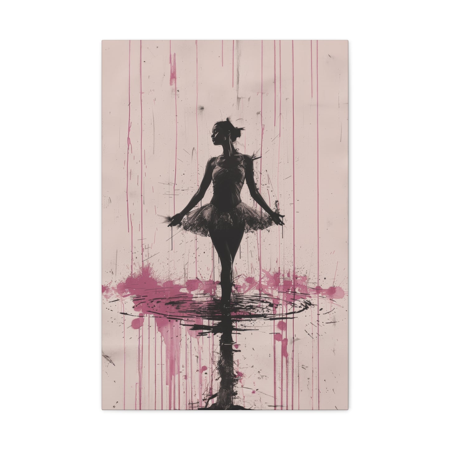 Grace in the Rain Abstract Ballerina Dancing Amidst Pink Showers Print on Canvas Gallery - 13 Sizes