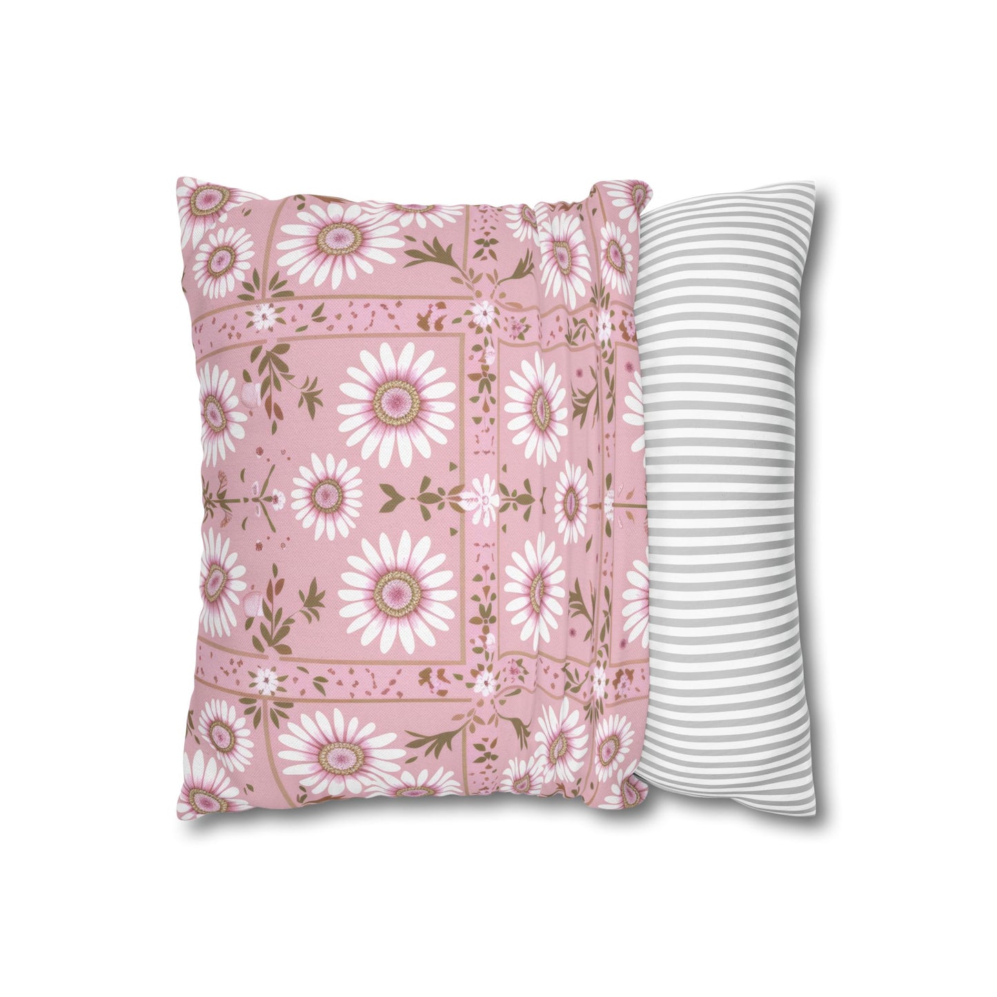 Charming Daisy Pink and White Floral Tile Pattern Spun Polyester Square Pillowcase 4 Sizes