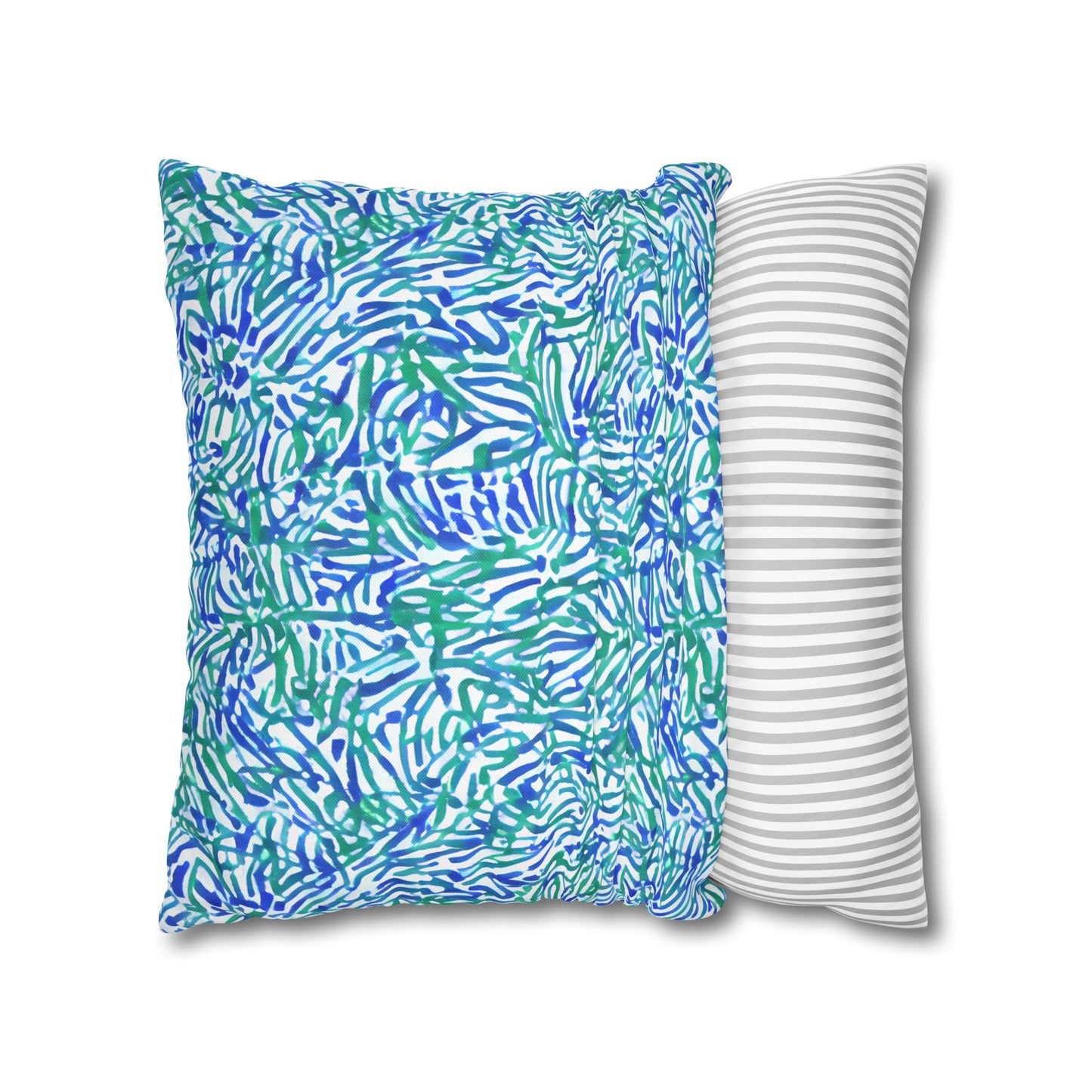 Tropical Fusion: Abstract Palm Leaves in Lime Green and Blue Hues  Spun Polyester Square Pillowcase 4 Sizes