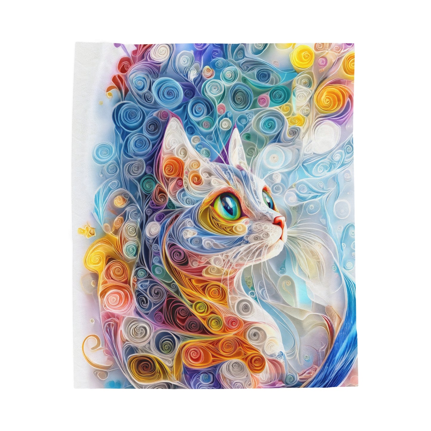 Mesmerizing Quilled Paper Art Cat Portrait in Vibrant Hues Velveteen Plush Blanket 3 Sizes