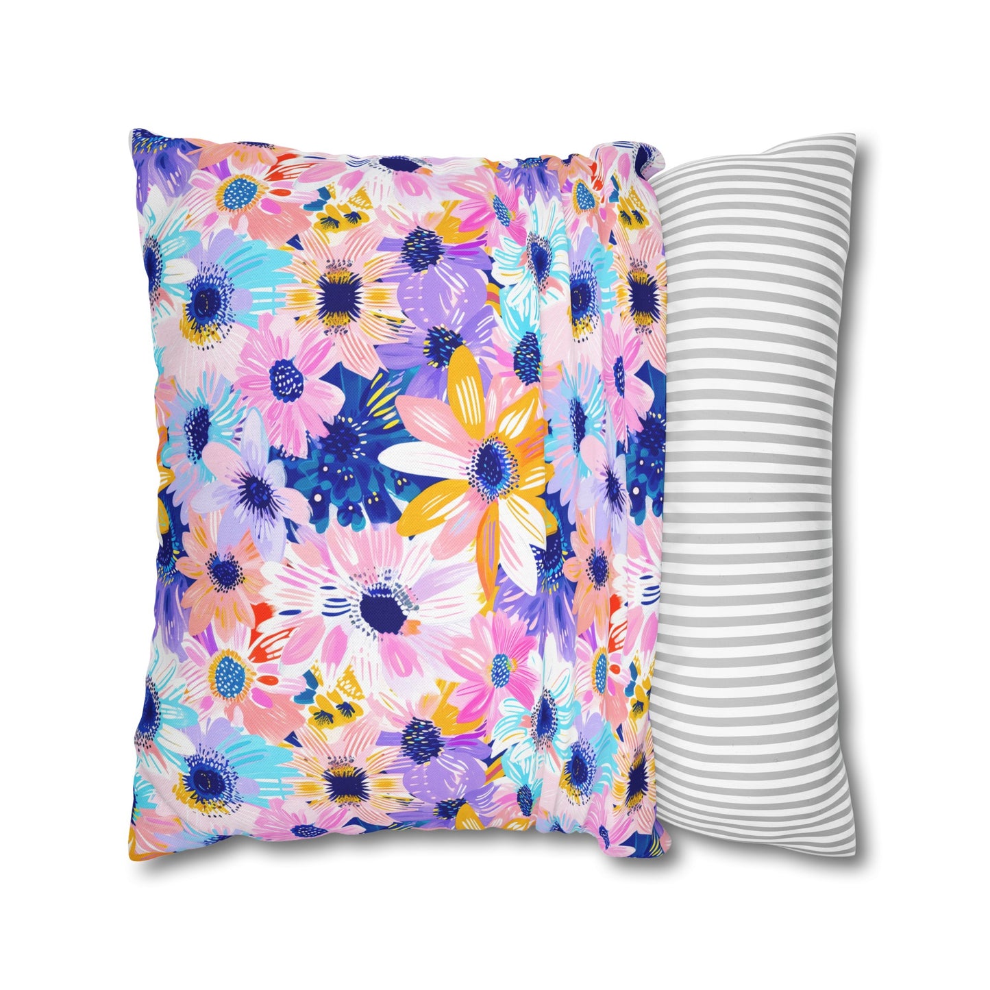 Watercolor Wonderland: Large Colorful Daisies Blooming with Radiance Spun Polyester Square Pillowcase 4 Sizes