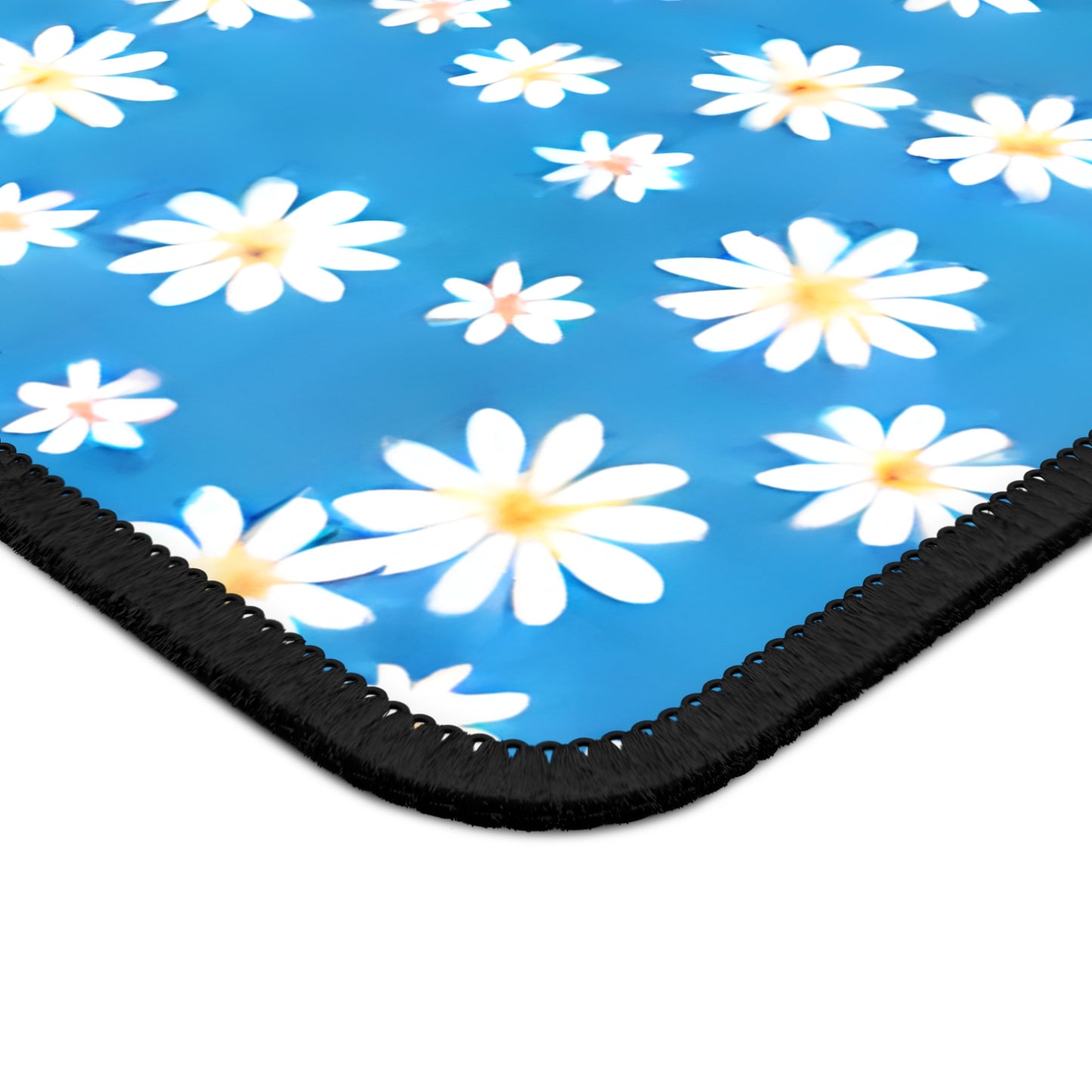 Skys Whisper: Tiny White Daisies on a Serene Blue Gaming Mouse Pad with Finished Edges