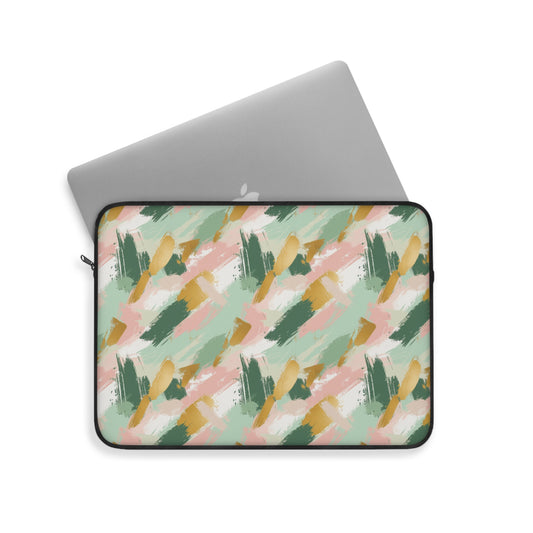 Spring Brushstrokes Abstract in Light Green, Pink, and Gold Laptop or Ipad Protective Sleeve 3 Sizes Available