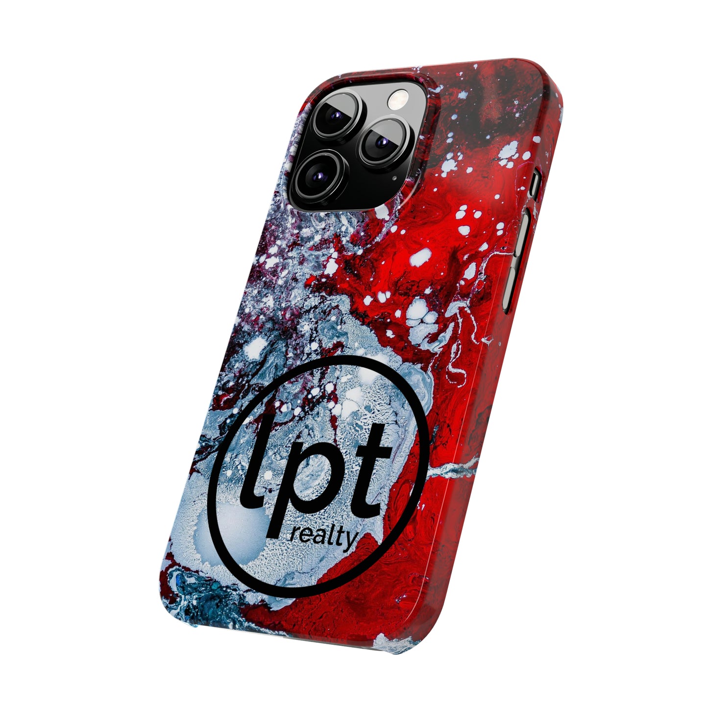 LPT Realty Logo -  Red, Black and White Alcohol Ink Design Iphone 15-12 Slim Phone Case