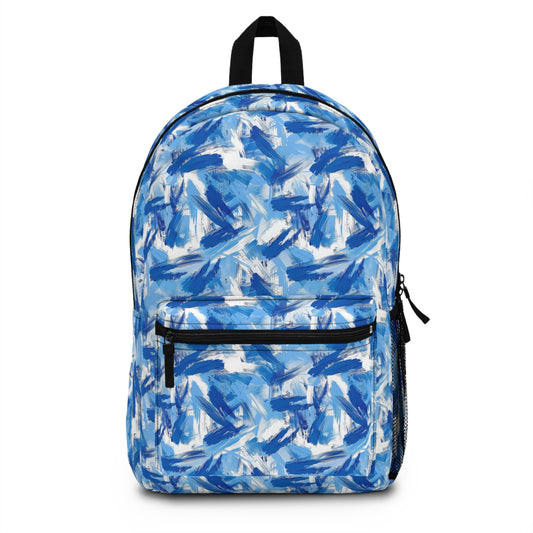 Bold Blue and White Abstract Brushstroke Pattern Lightweight Stylish Durable Backpack (Made in USA)